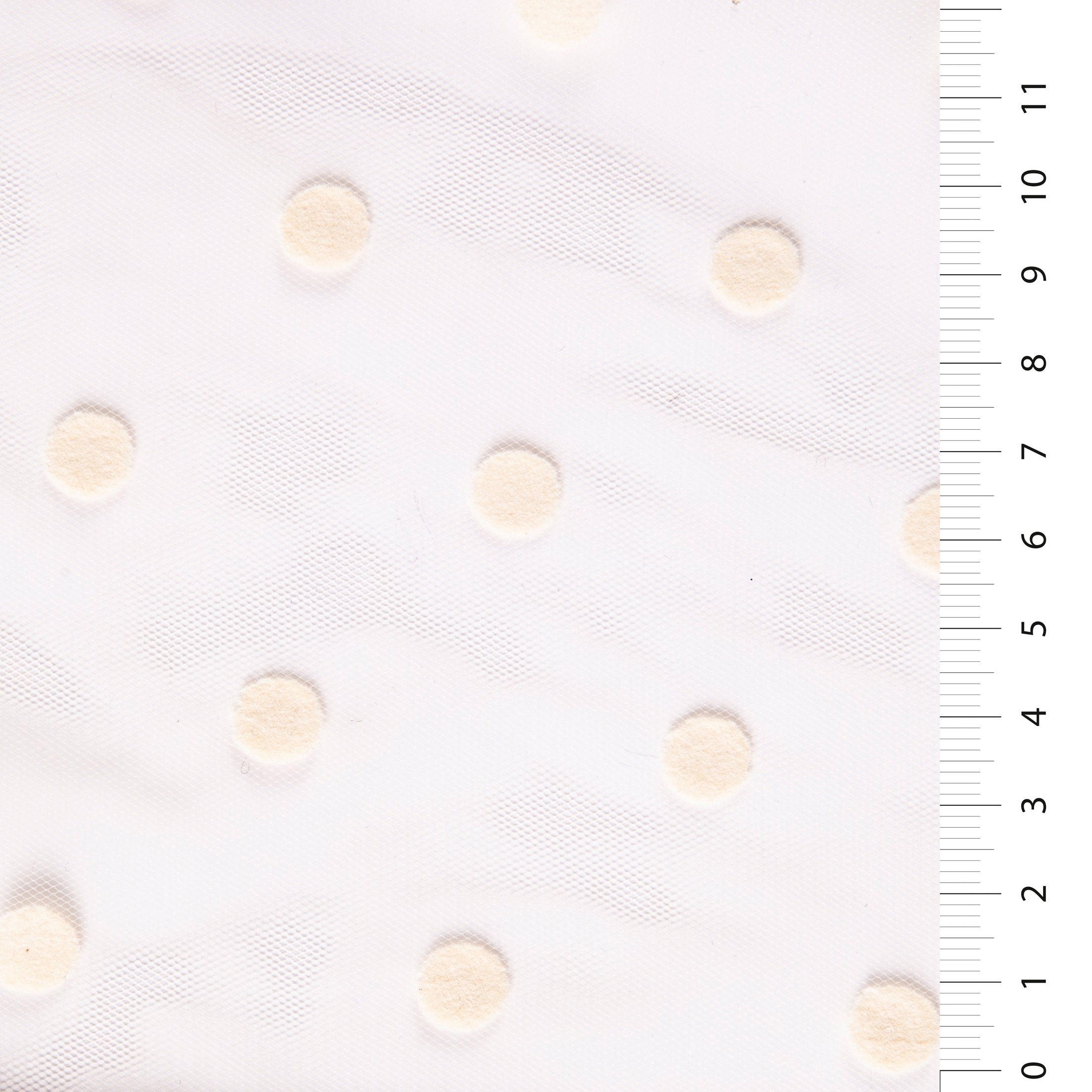 Beyaz 1 cm Puantiye Flok Baskılı Tül Kumaş | Burç Kumaş