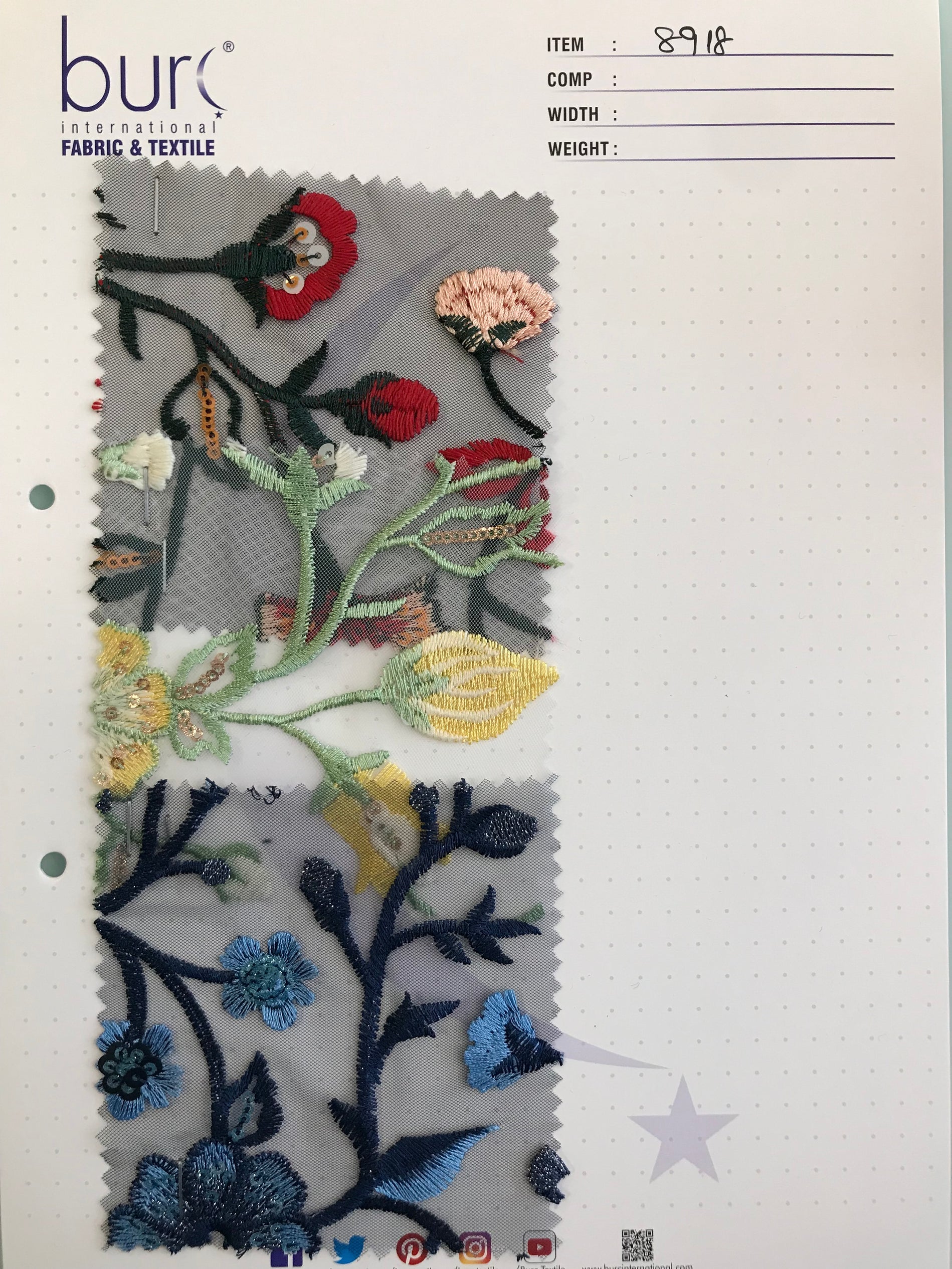 Yaz Rengi Çiçek Tasarımlı Renkli Pul İşlemeli Kumaş