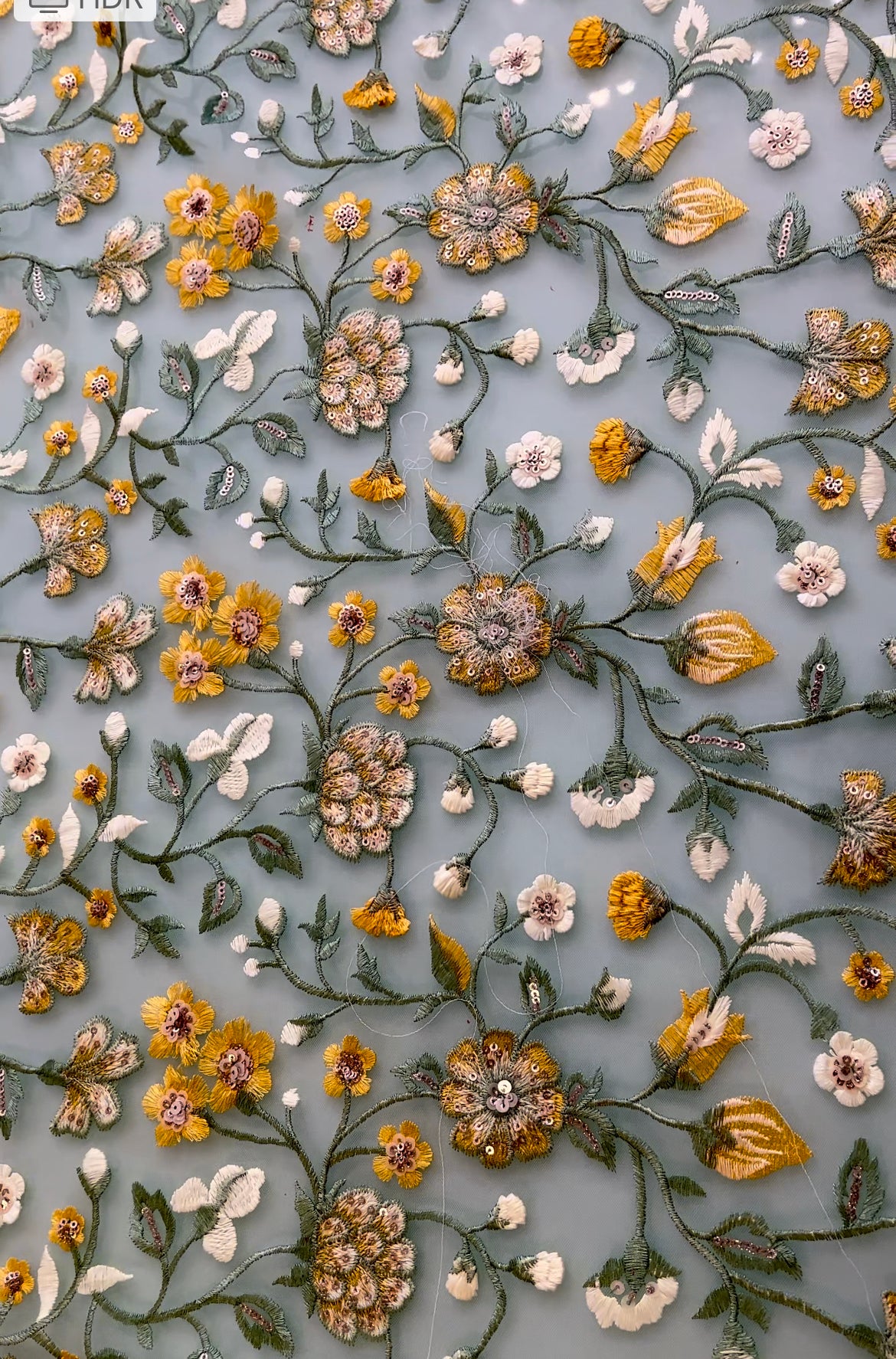 Yaz Rengi Çiçek Tasarımlı Renkli Pul İşlemeli Kumaş