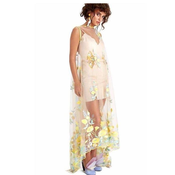 Çiçek Bahçesi Tasarımlı Fistolu İplik Nakışlı Elbise | Burç Kumaş