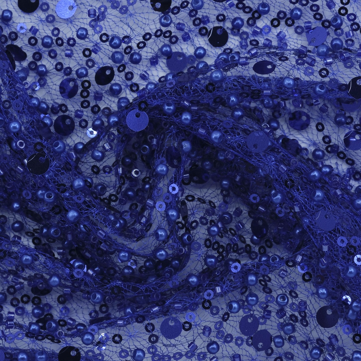 PAYETLİ İNCİ VE KESME BONCUKLU ÖRÜMCEK FİLE TÜL KUMAŞ