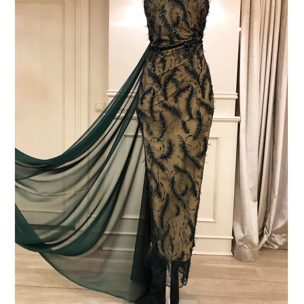 3D Küçük Saçaklı Çiçek Tasarım Pullu Nakış Elbise | Burç Kumaş