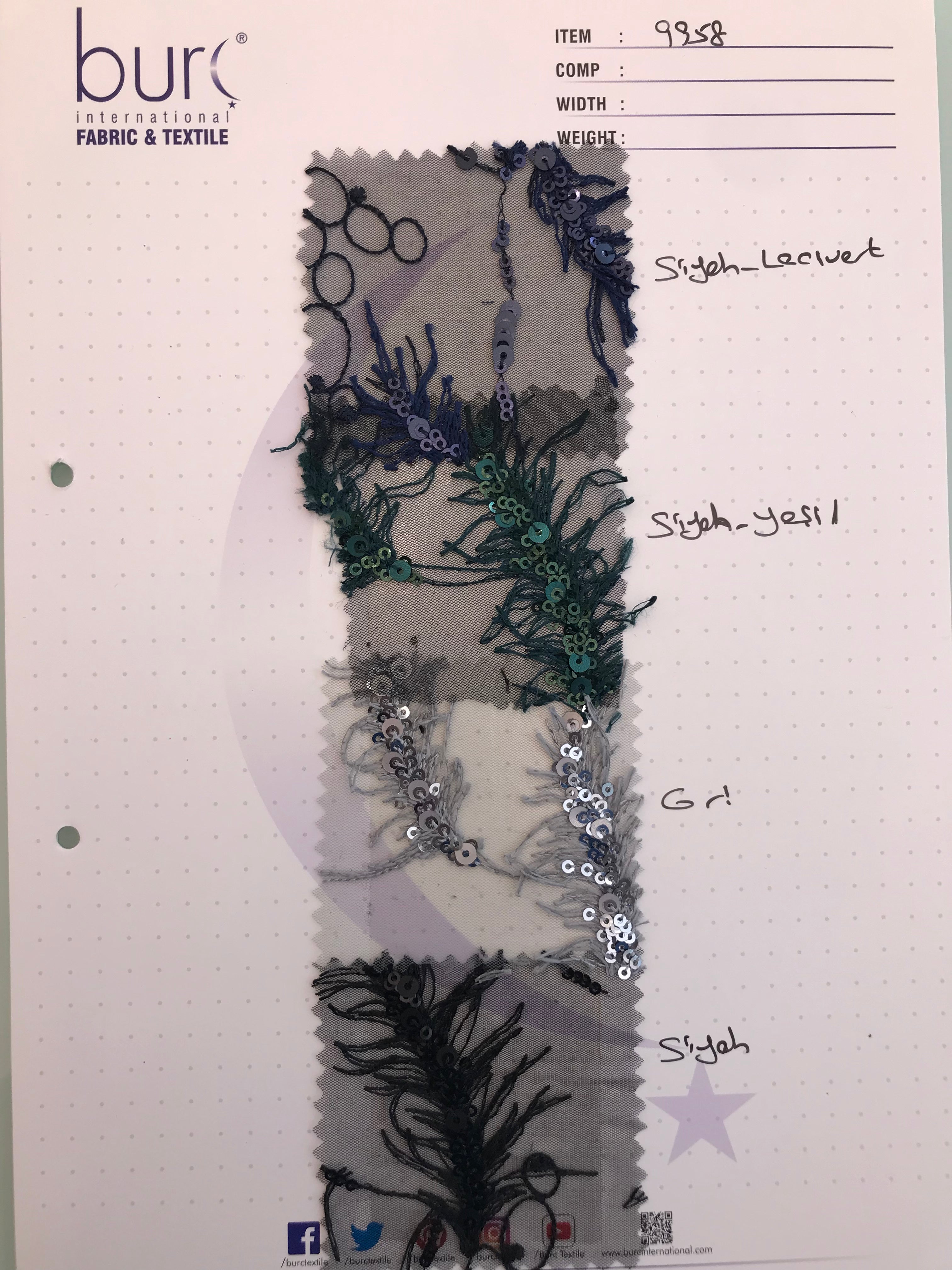 3D Küçük Saçaklı Kirpikli Pullu Nakış Kumaş