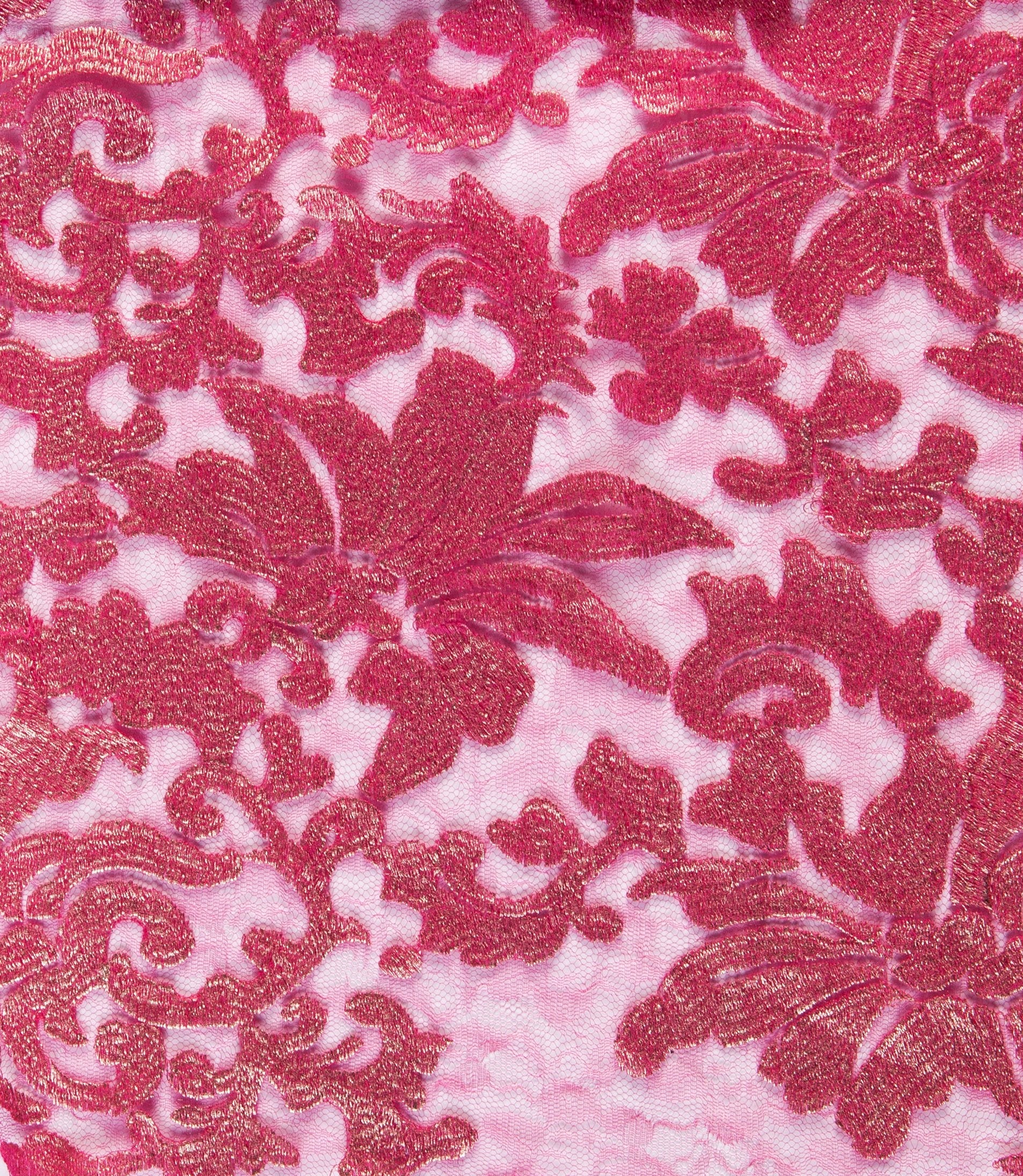 Foil Baskı Çiçek Tasarım İplik Nakışlı Dantel Kumaş