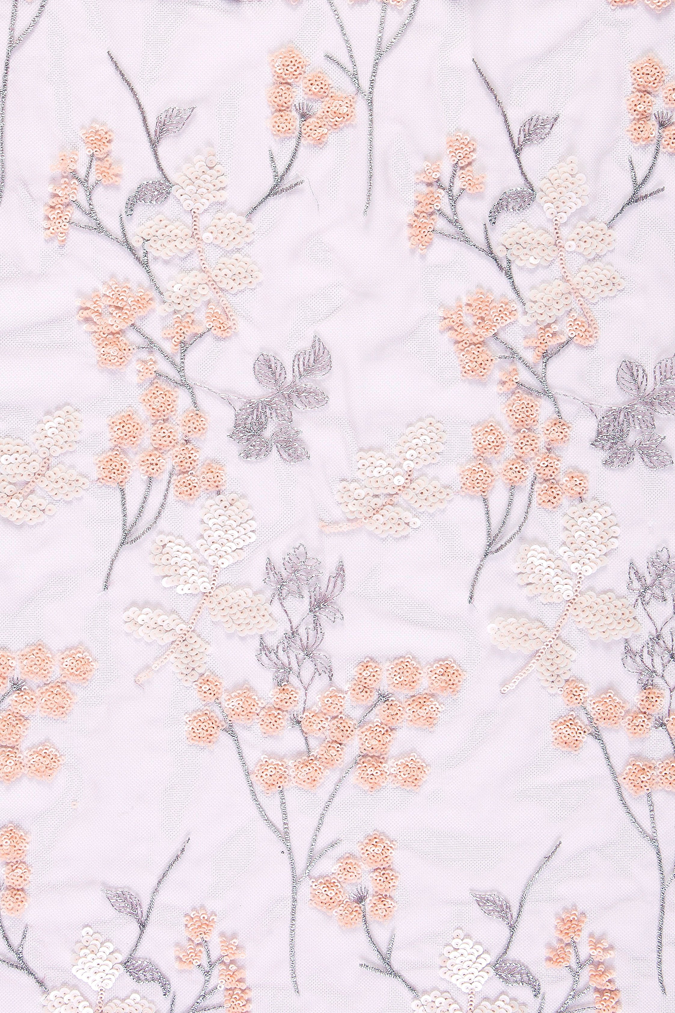 Somon Çiçek Süslemeli Pul Nakışlı Dantel Kumaş | Burç Kumaş