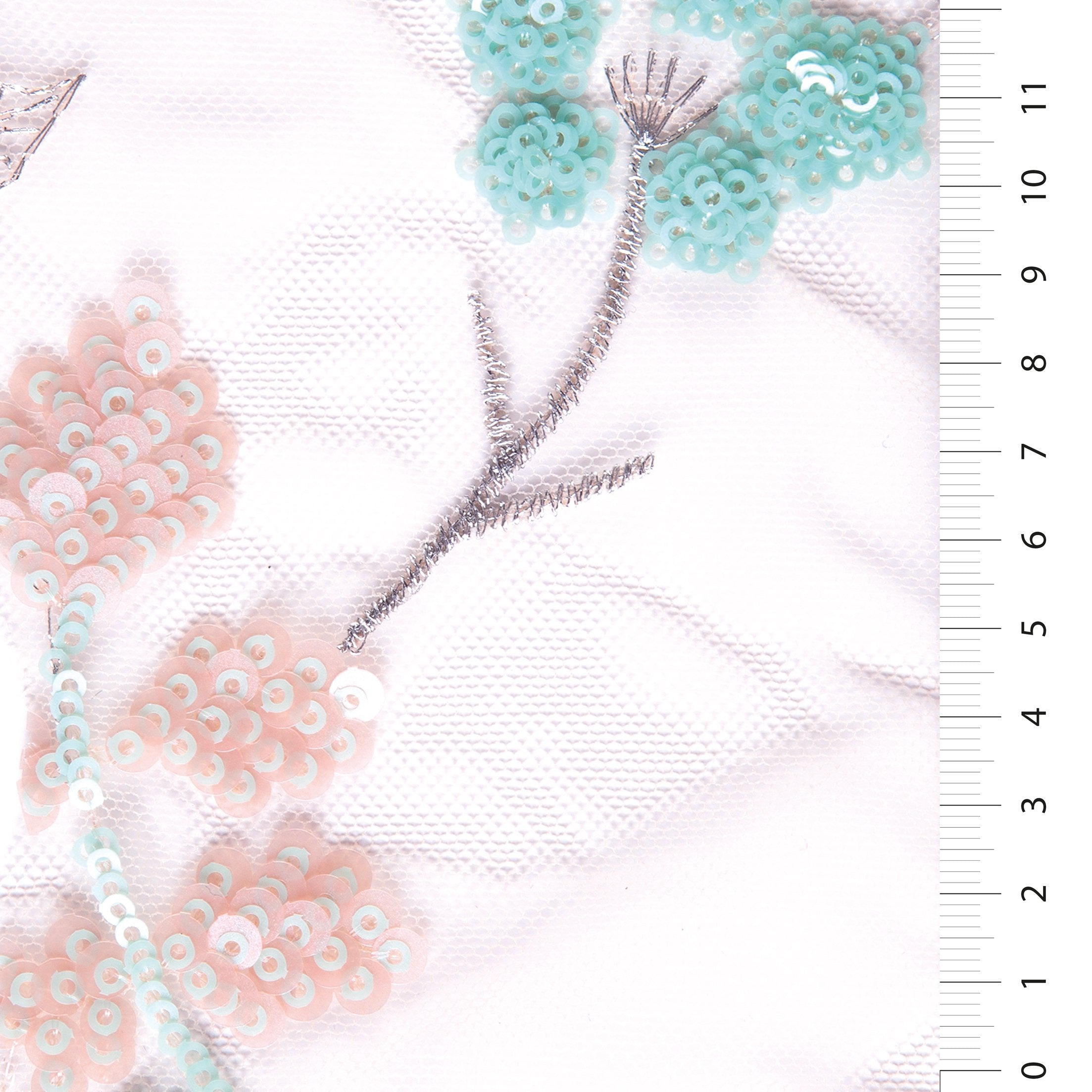 Mint Çiçek Süslemeli Pul Nakışlı Dantel Kumaş | Burç Kumaş