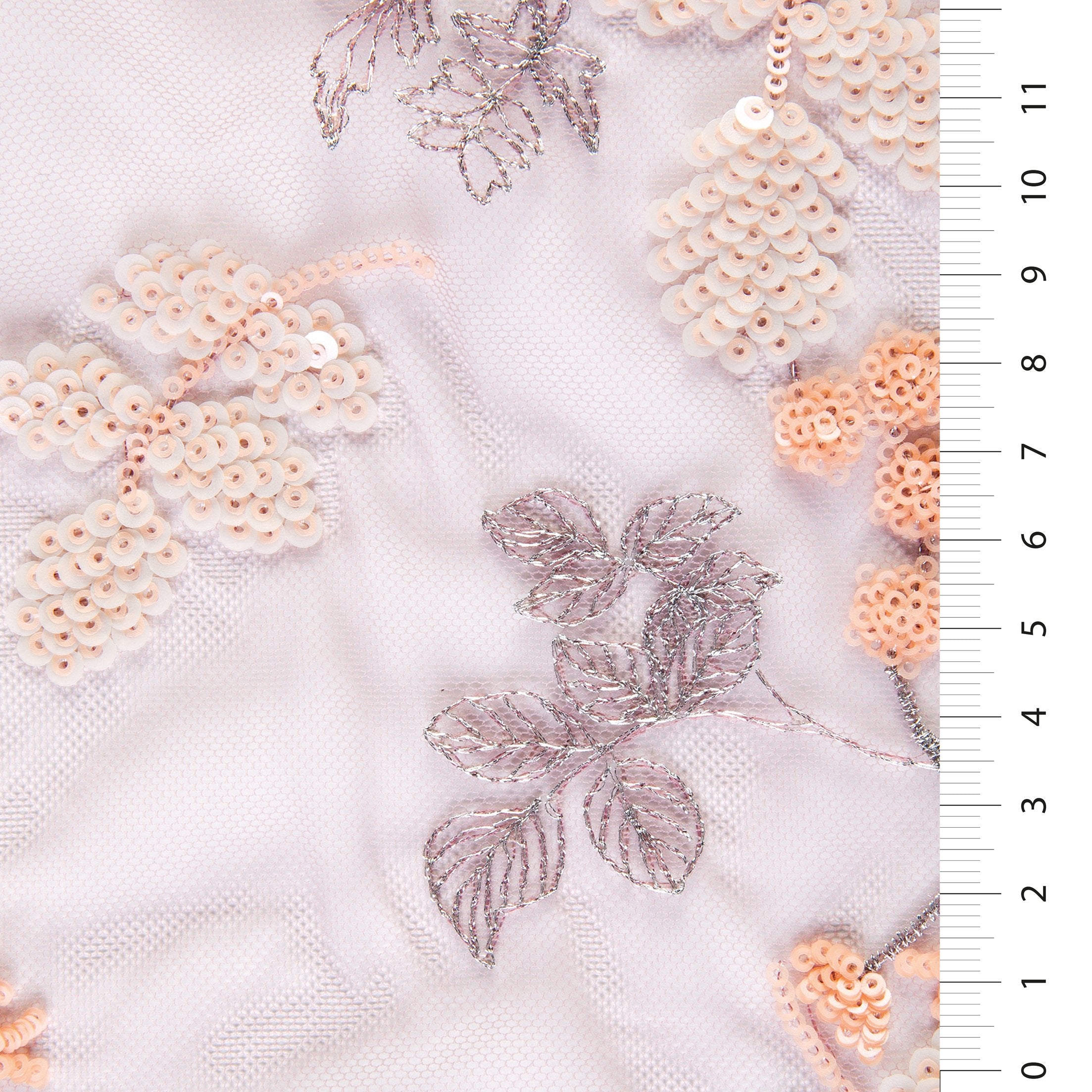 Somon Çiçek Süslemeli Pul Nakışlı Dantel Kumaş | Burç Kumaş