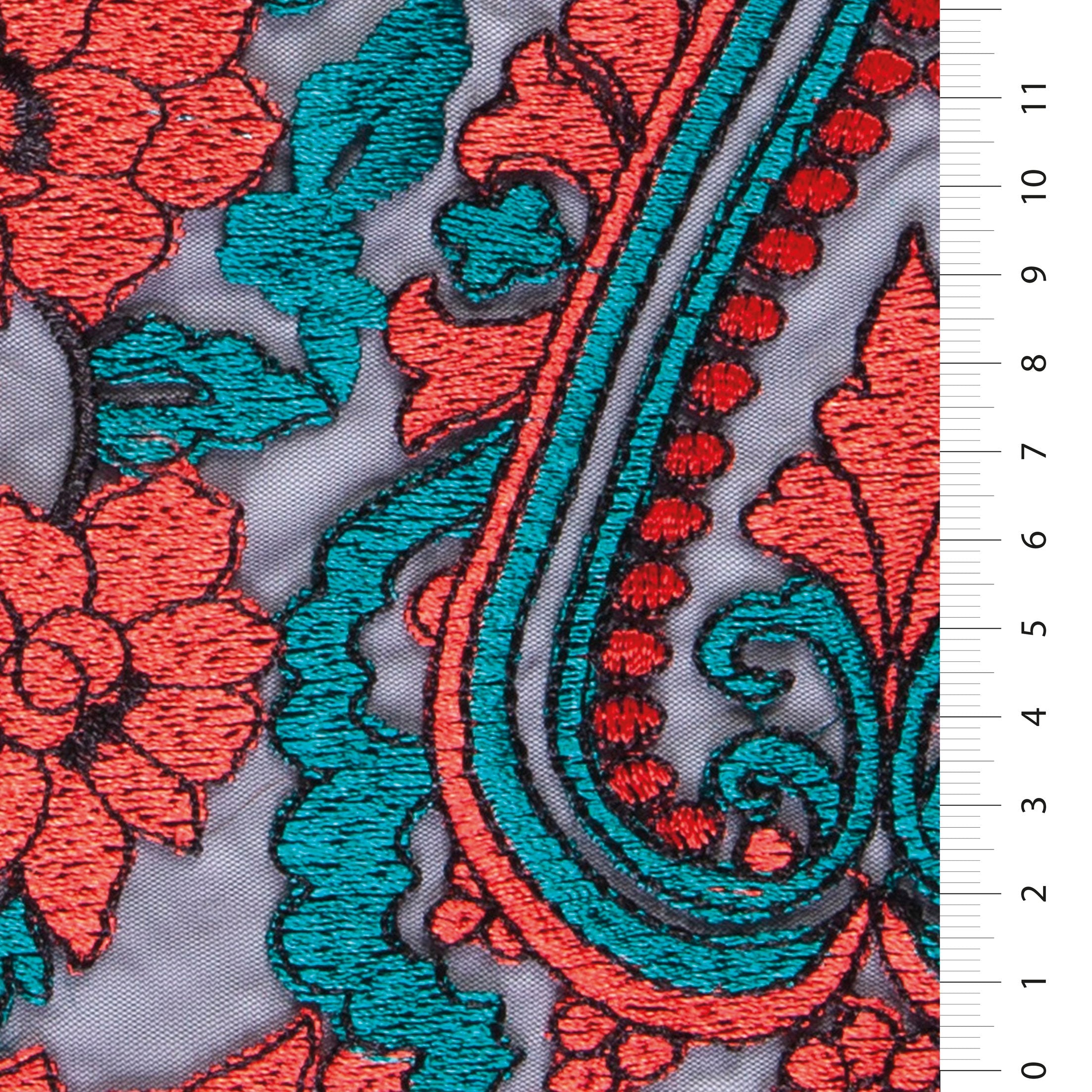 Fistolu Şerit Çiçek Tasarım Renkli İplik Nakış Kumaş | Burç Kumaş