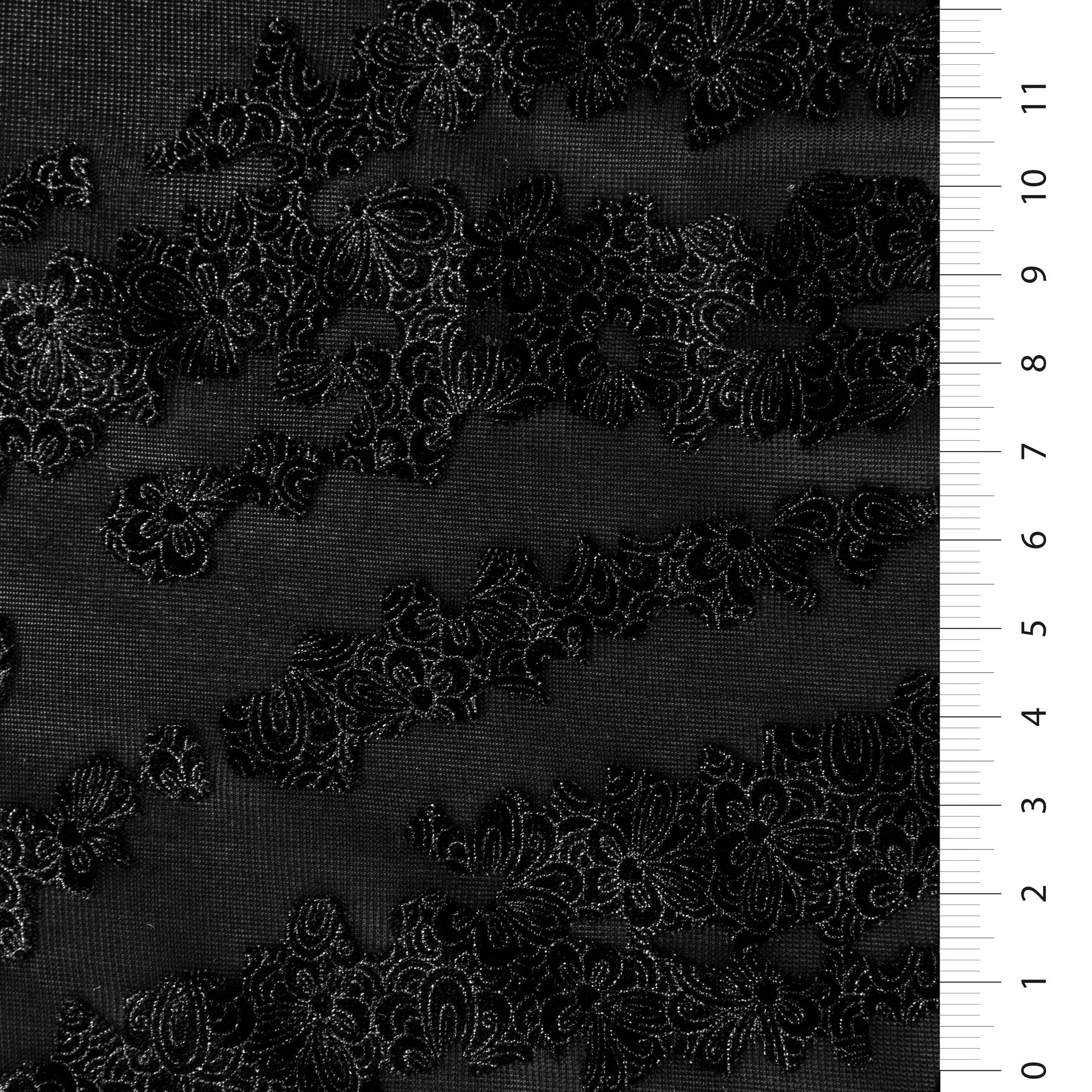 Metalik Parlak Kadife Lacivert Çiçekli Yakma Kumaş