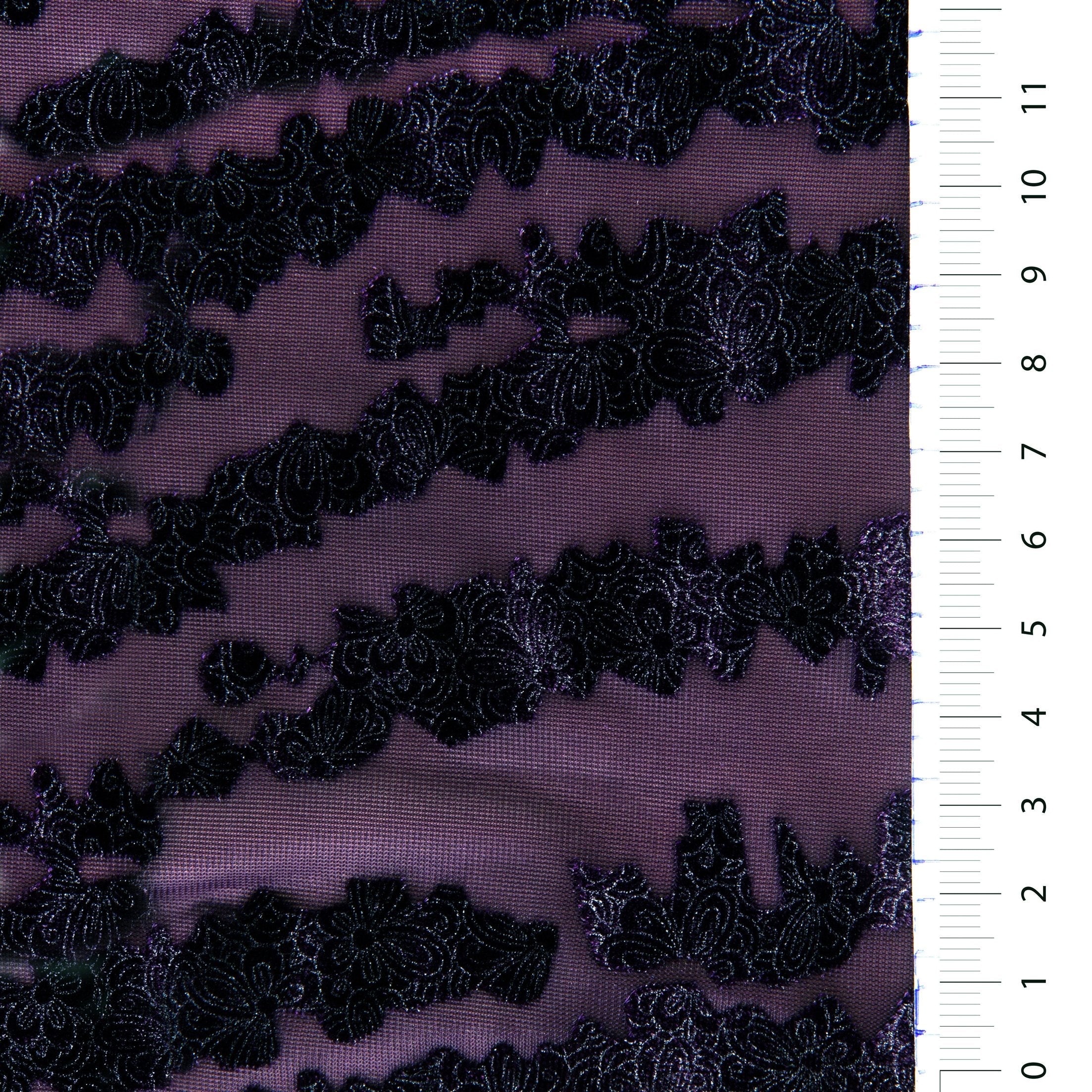 Metalik Parlak Kadife Lacivert Çiçekli Yakma Kumaş