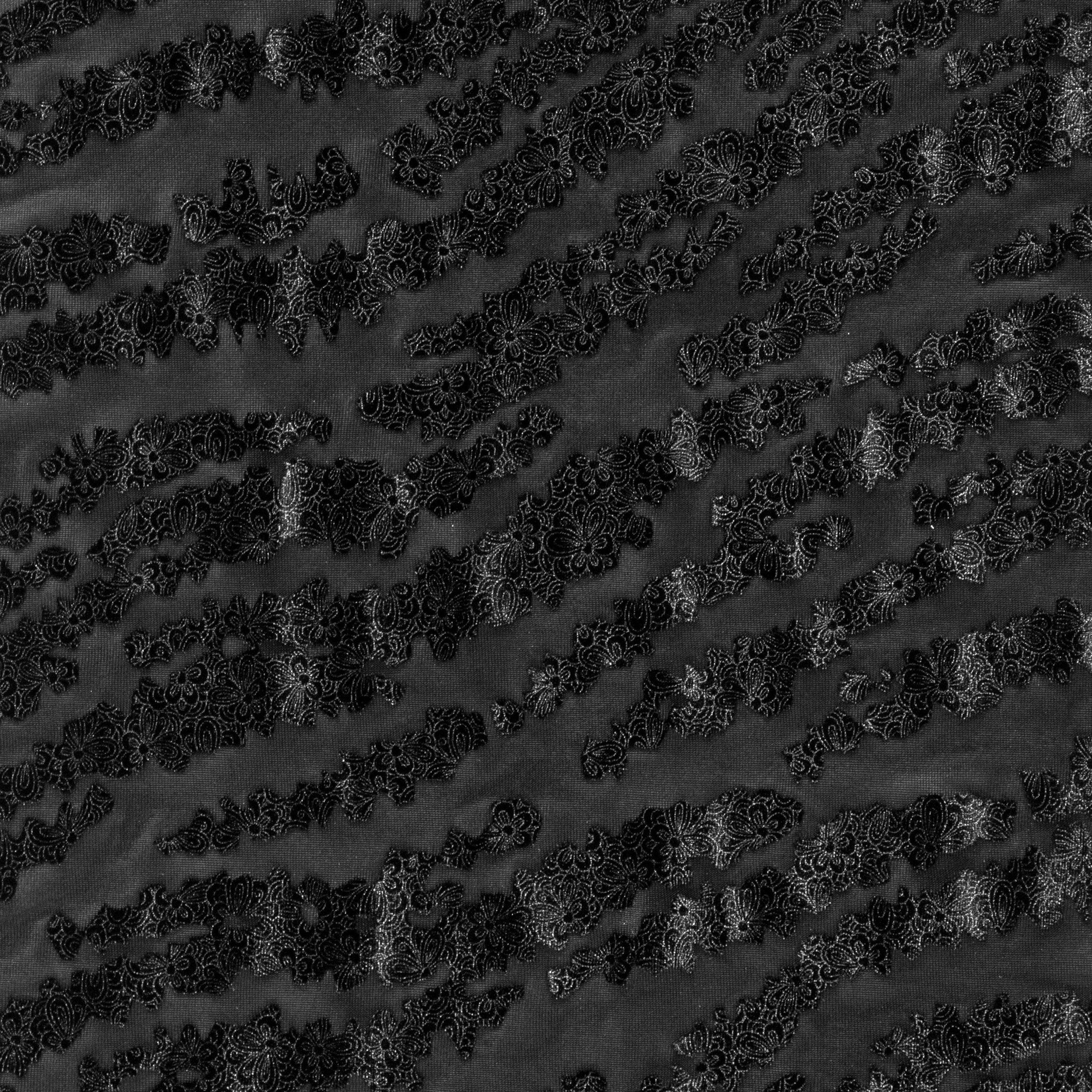 Metalik Parlak Kadife Lacivert Çiçekli Yakma Kumaş