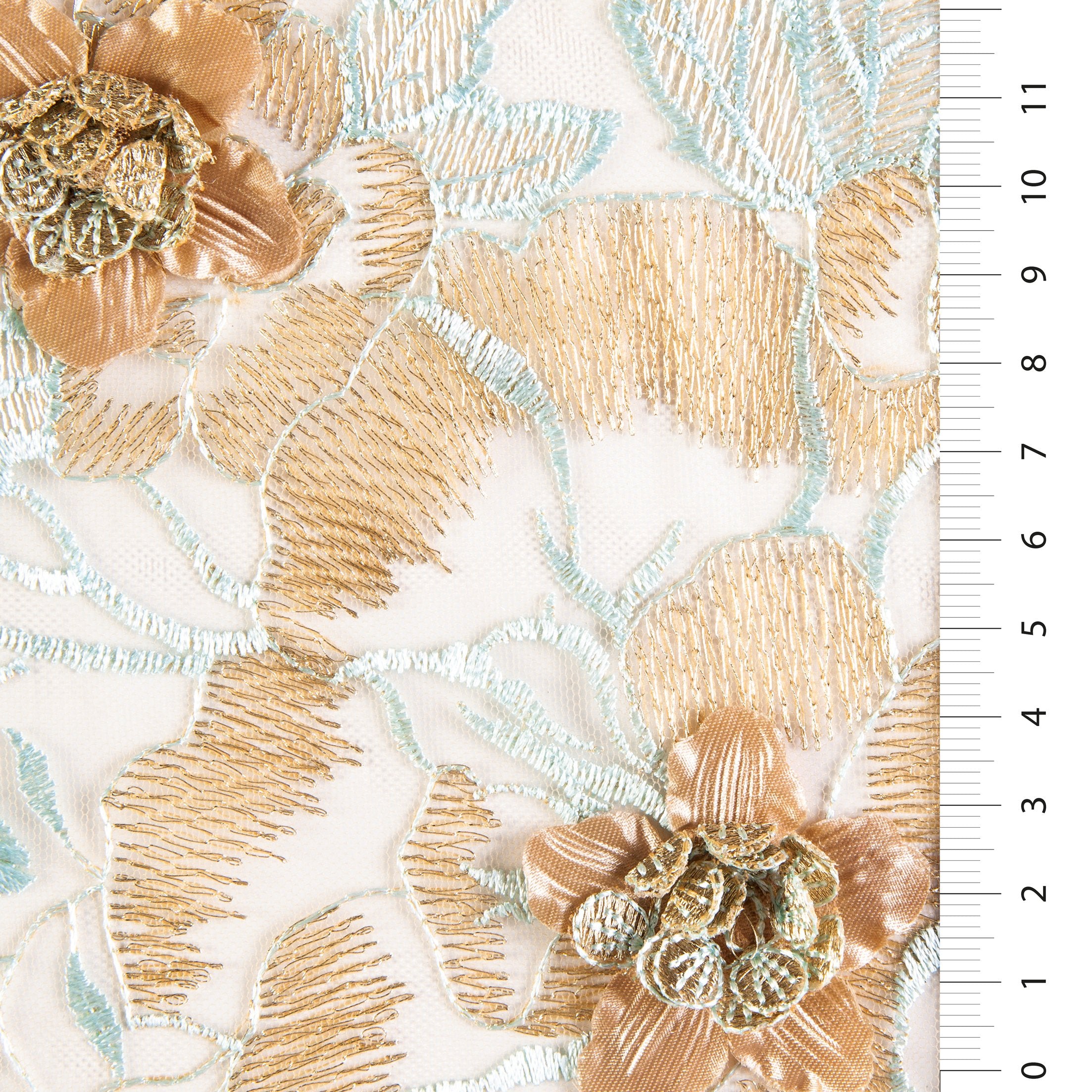 Mint 3D Prenses Tasarım Çiçek Nakışlı Kumaş | Burç Kumaş