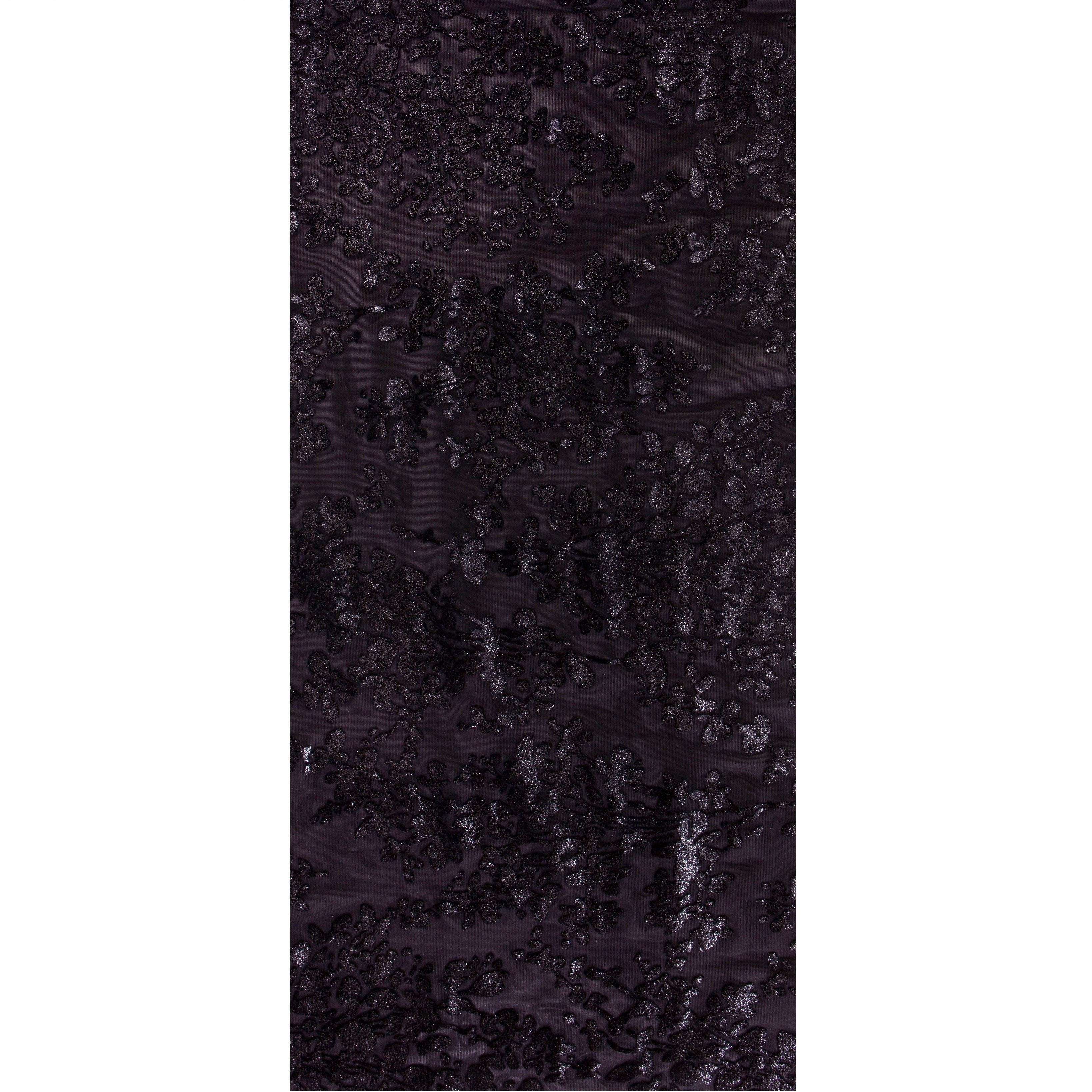 Metalik Folyo Baskı Kadife Çiçekli Yakma Kumaş | Burç Kumaş