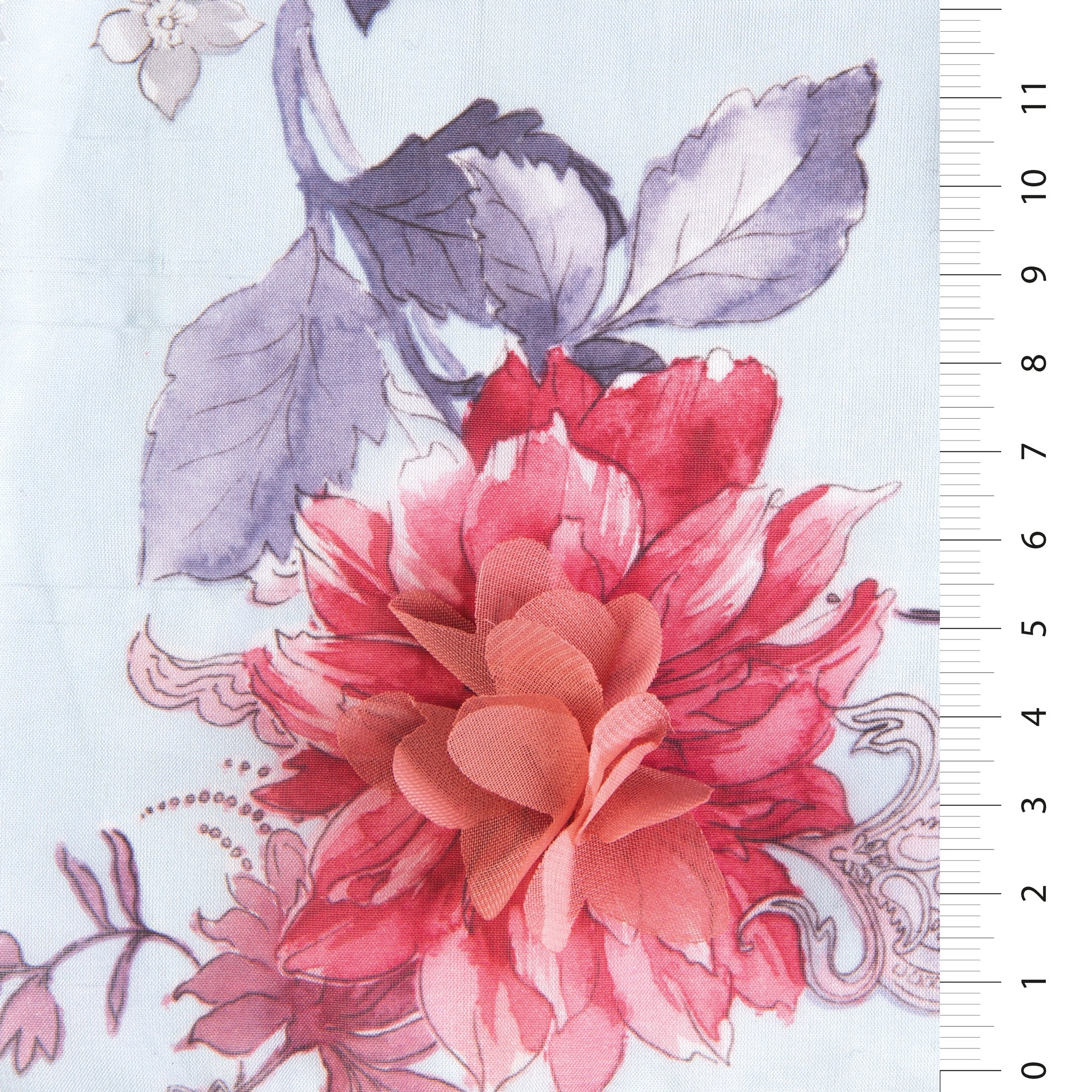 Mavi 3D Çiçek Baskı Tasarımı Nakış Dokuma Kumaş | Burç Kumaş