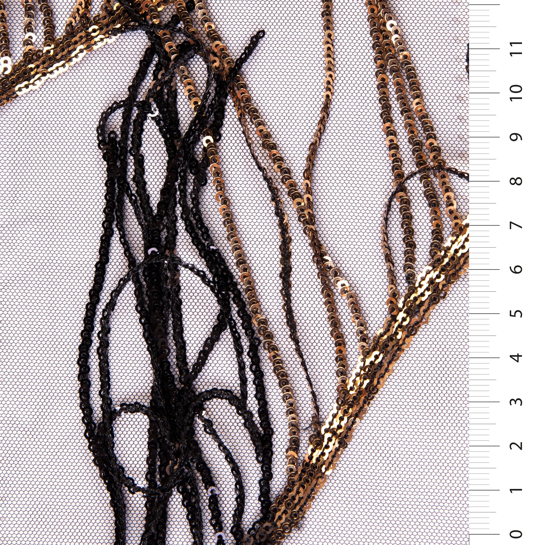 Bakır 3D Saçak Süslemeli Pul Nakışlı Tül Kumaş | Burç Kumaş