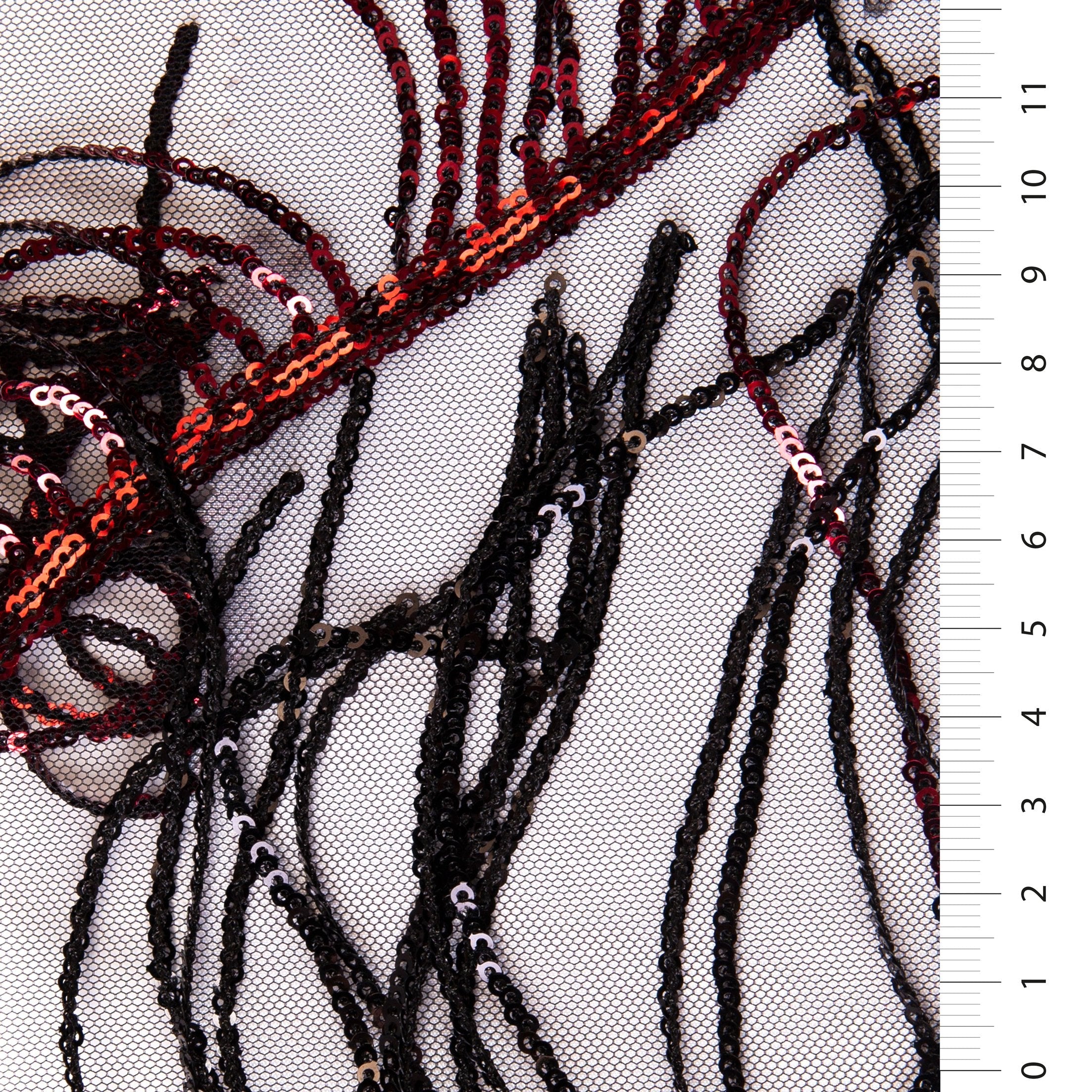 3D Saçak Süslemeli Pul Nakışlı Tül Kumaş