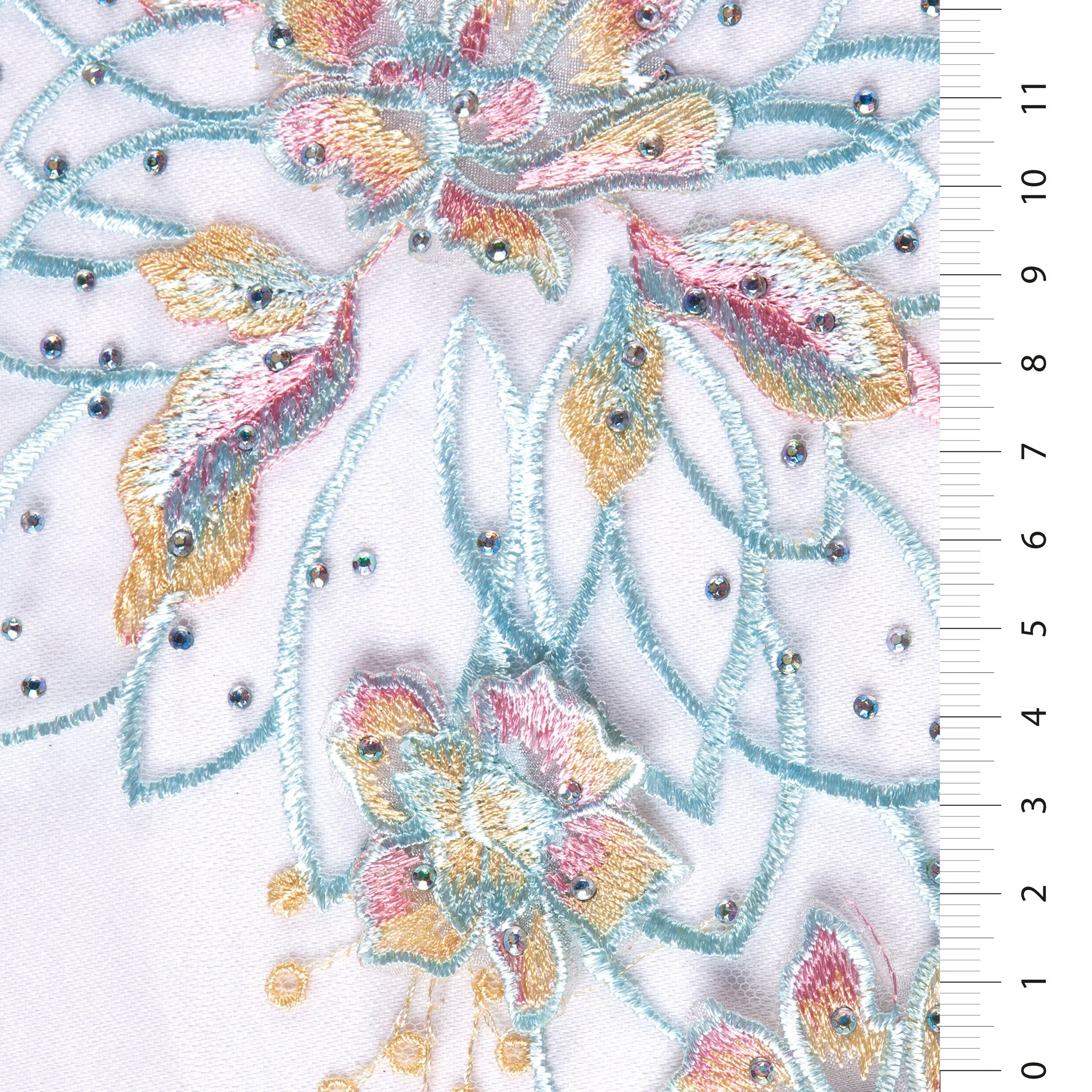 Somon 3D Çiçek Tasarım Boncuklu İplik Nakış Örgü Kumaş | Burç Kumaş