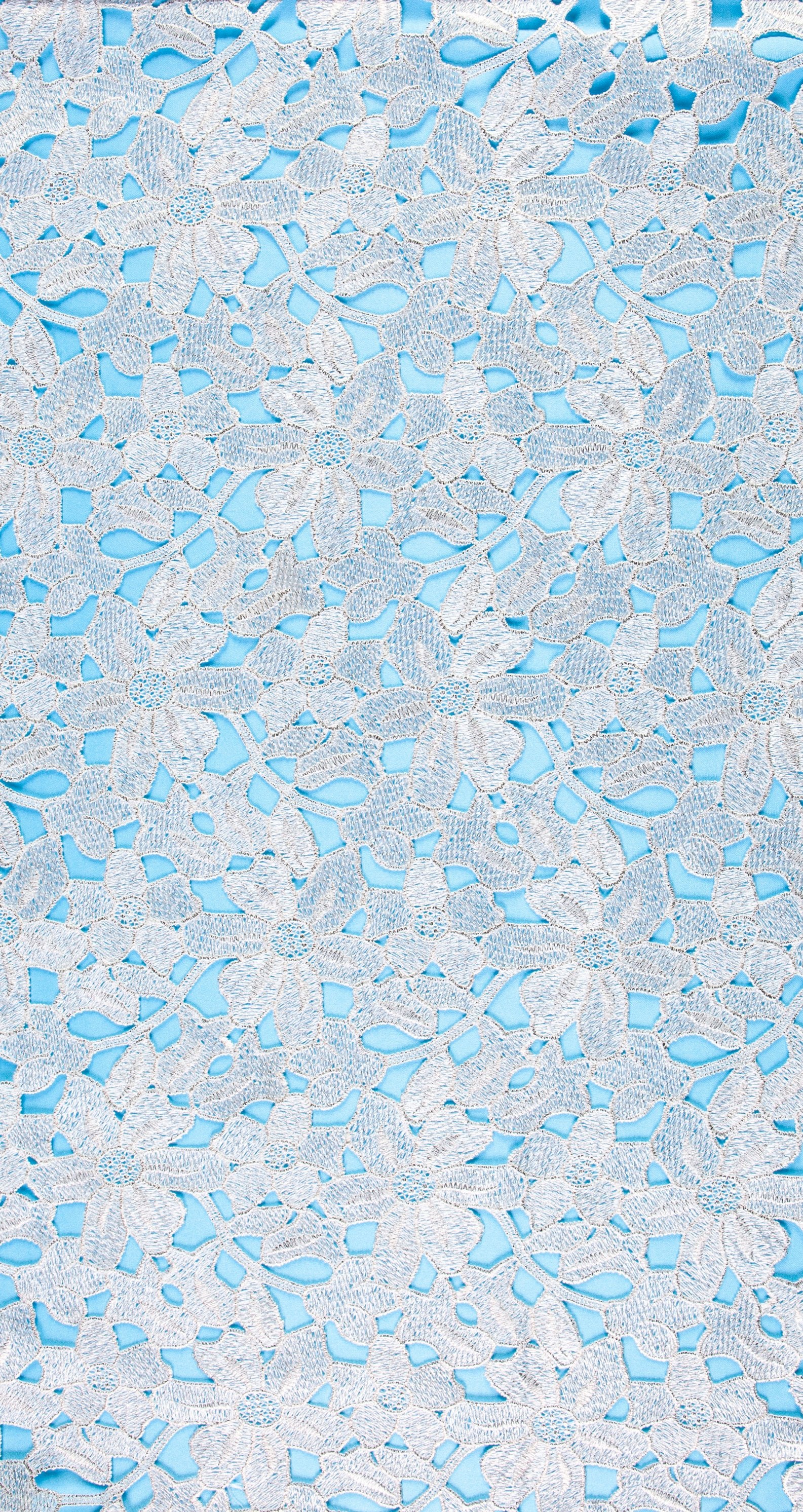 Beyaz Çiçek Desenli Varak Baskılı Güpür Kumaş | Burç Kumaş