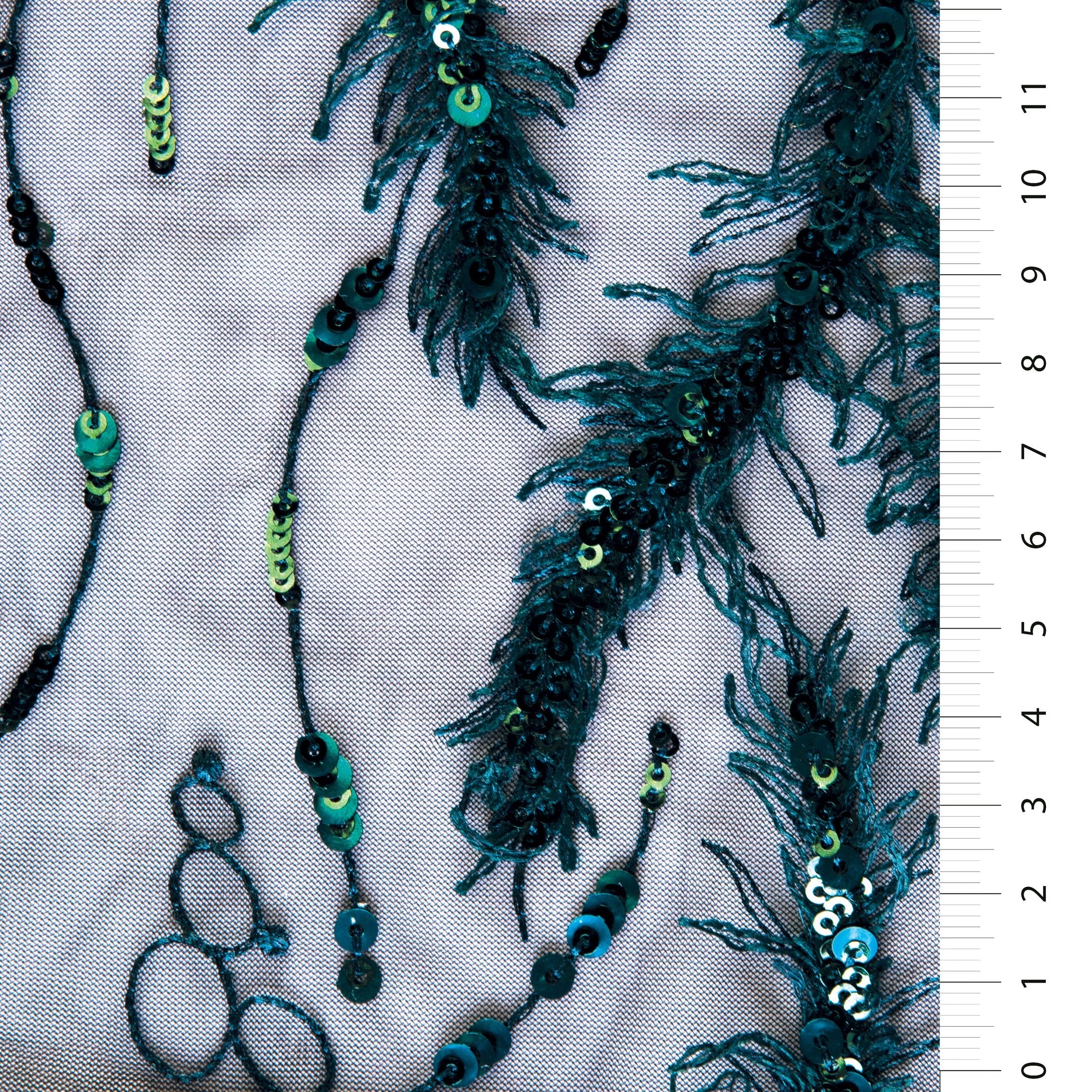 3D Küçük Saçaklı Kirpikli Pullu Nakış Kumaş