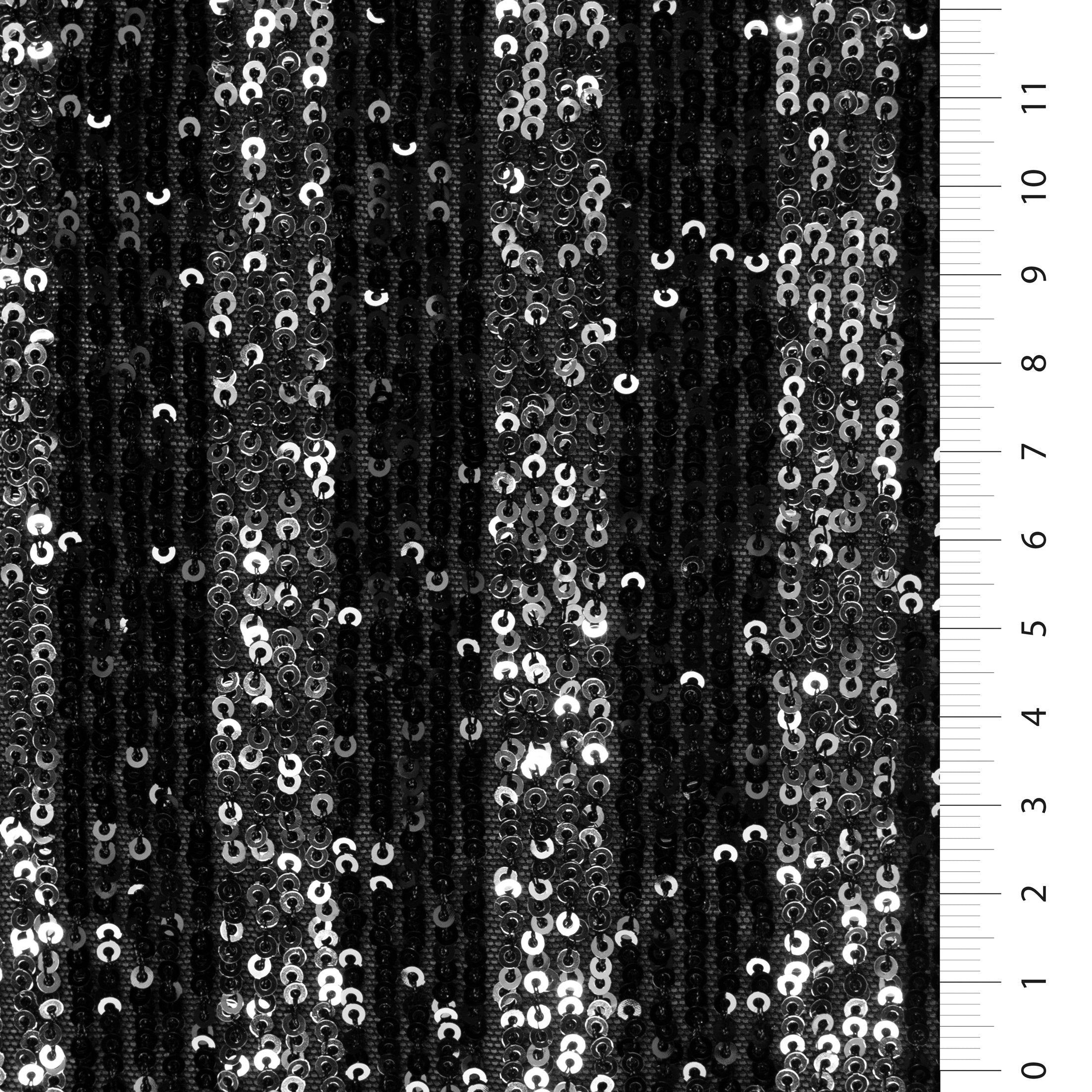 Siyah-Gümüş Leeds Stili Çizgili Esnek Payetli Nakış Kumaş | Burç Kumaş