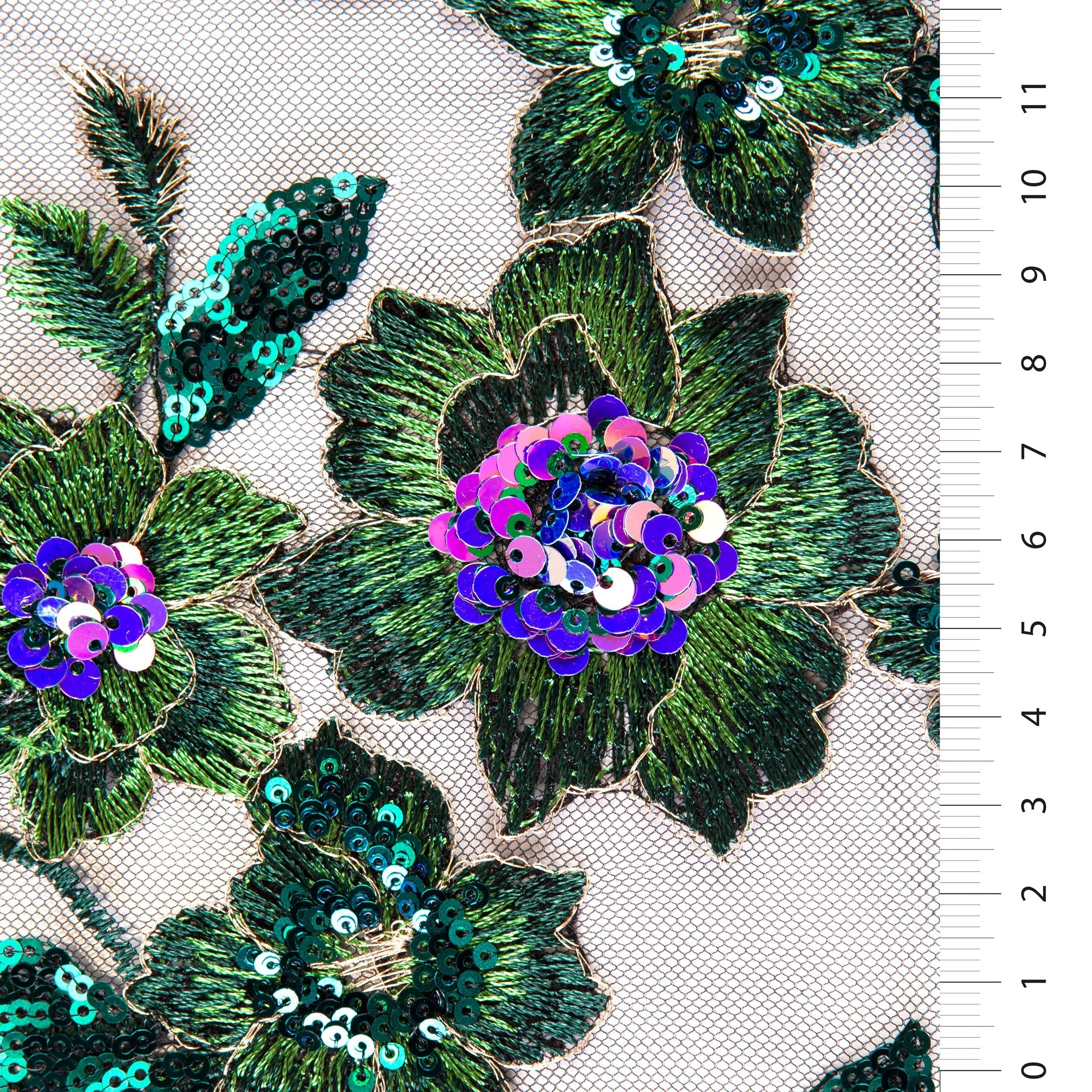 Işıltılı Çok Renkli Fistolu Payet Nakışlı Örgü Tül Kumaş