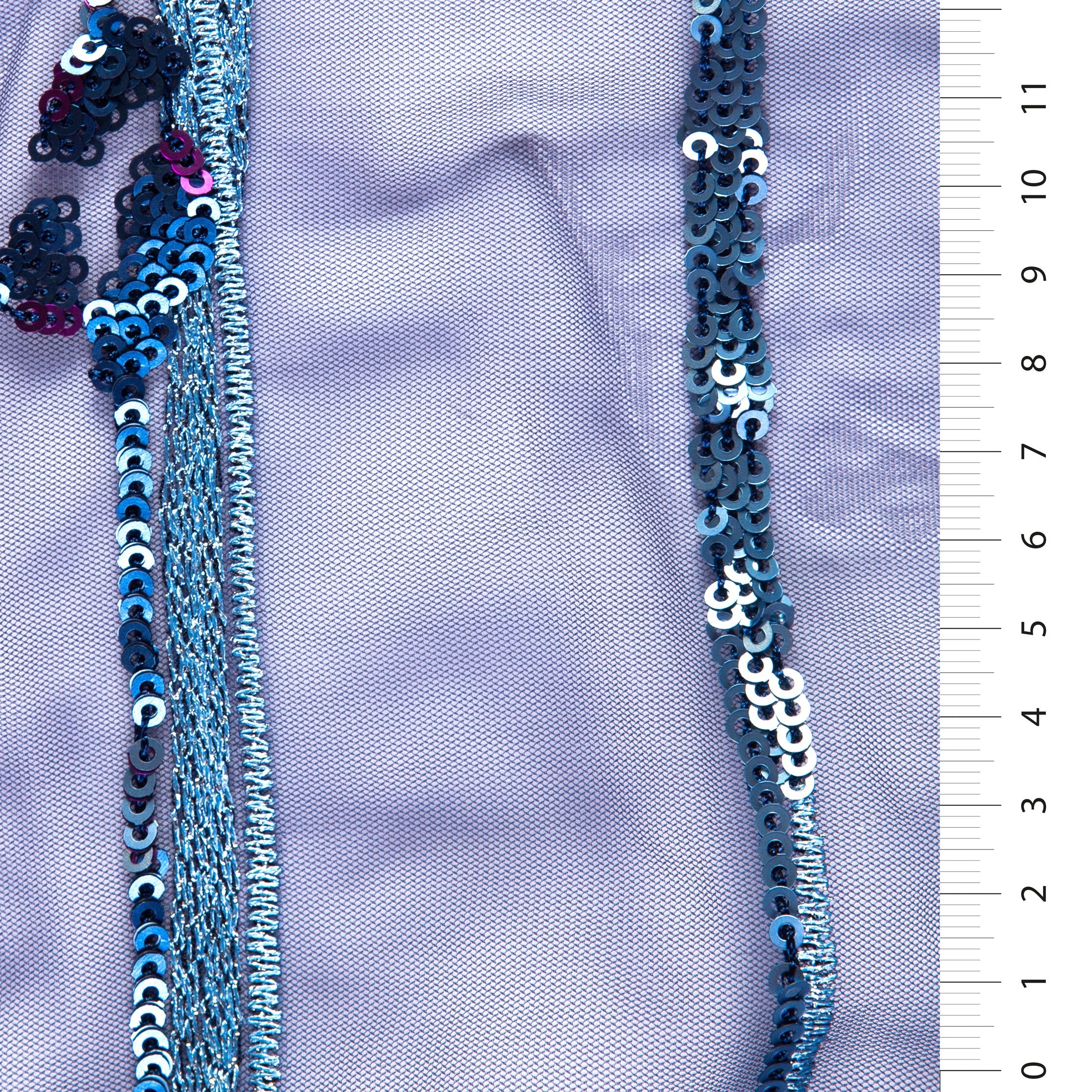 Lacivert Modern Soyut Renkli Payet İşlemeli Kumaş | Burç Kumaş