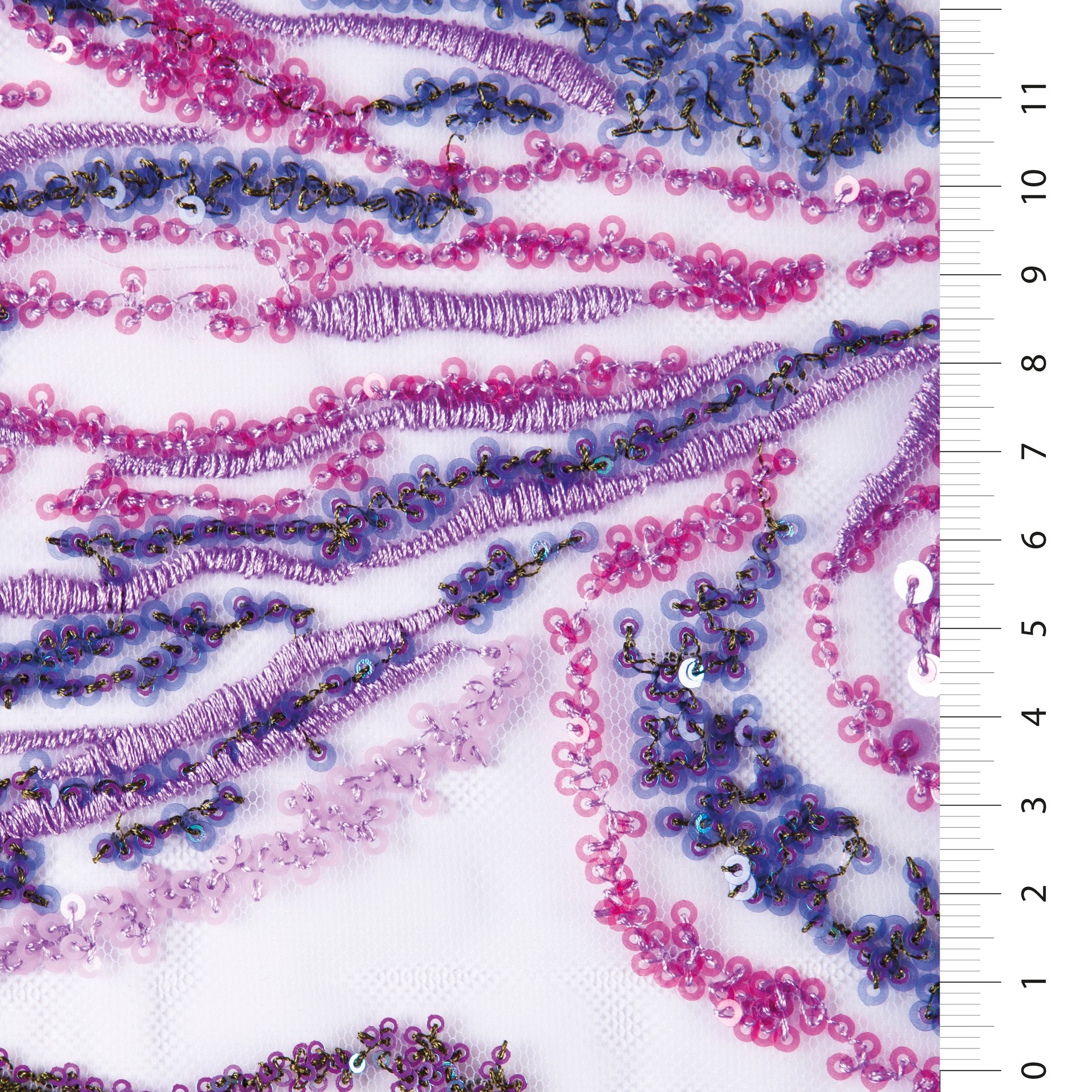 Pembe Çiçek Tasarım Renkli Payetli İplik Nakışlı Tül Kumaş | Burç Kumaş