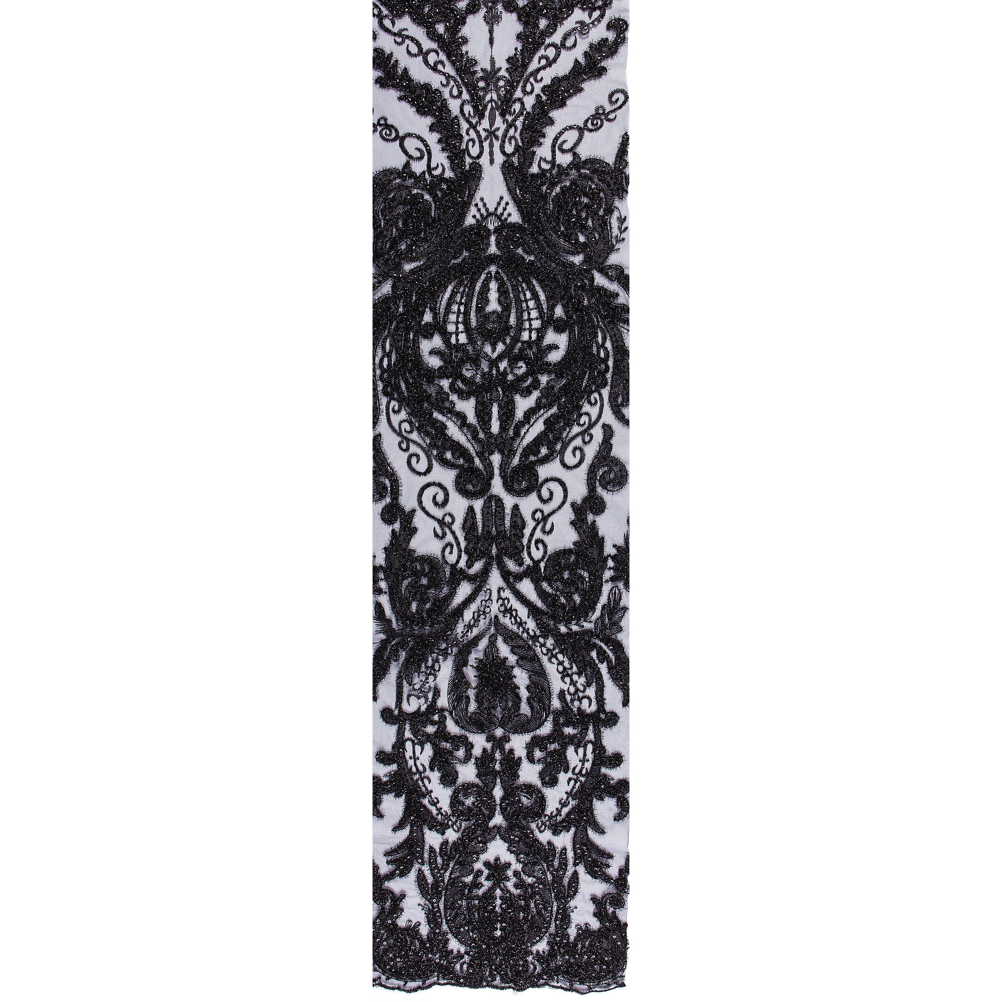 Siyah Fistolu Simli İpli Nakış Kumaş | Burç Kumaş