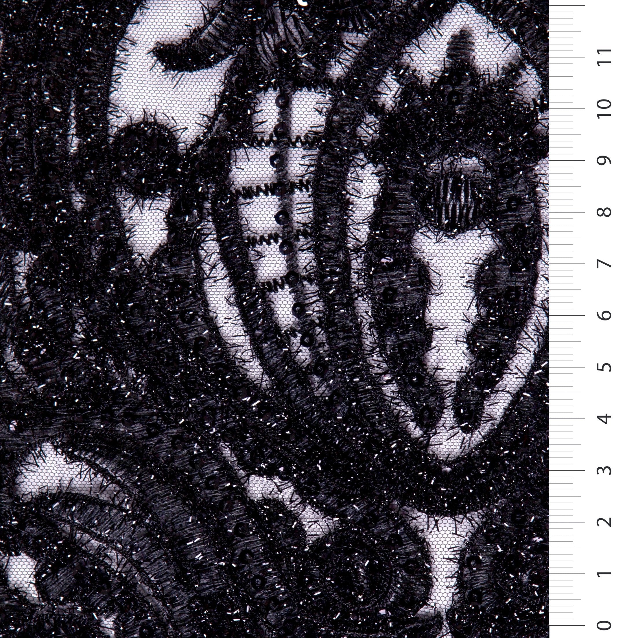 Siyah Fistolu Simli İpli Nakış Kumaş | Burç Kumaş