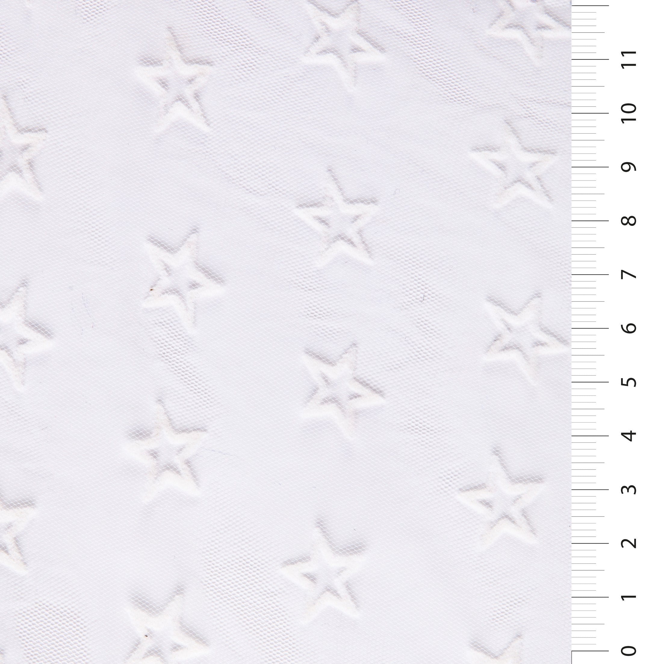 Fildişi Yıldız Tasarımlı Kaliteli Flok Tül Örgü Kumaş | Burç Kumaş