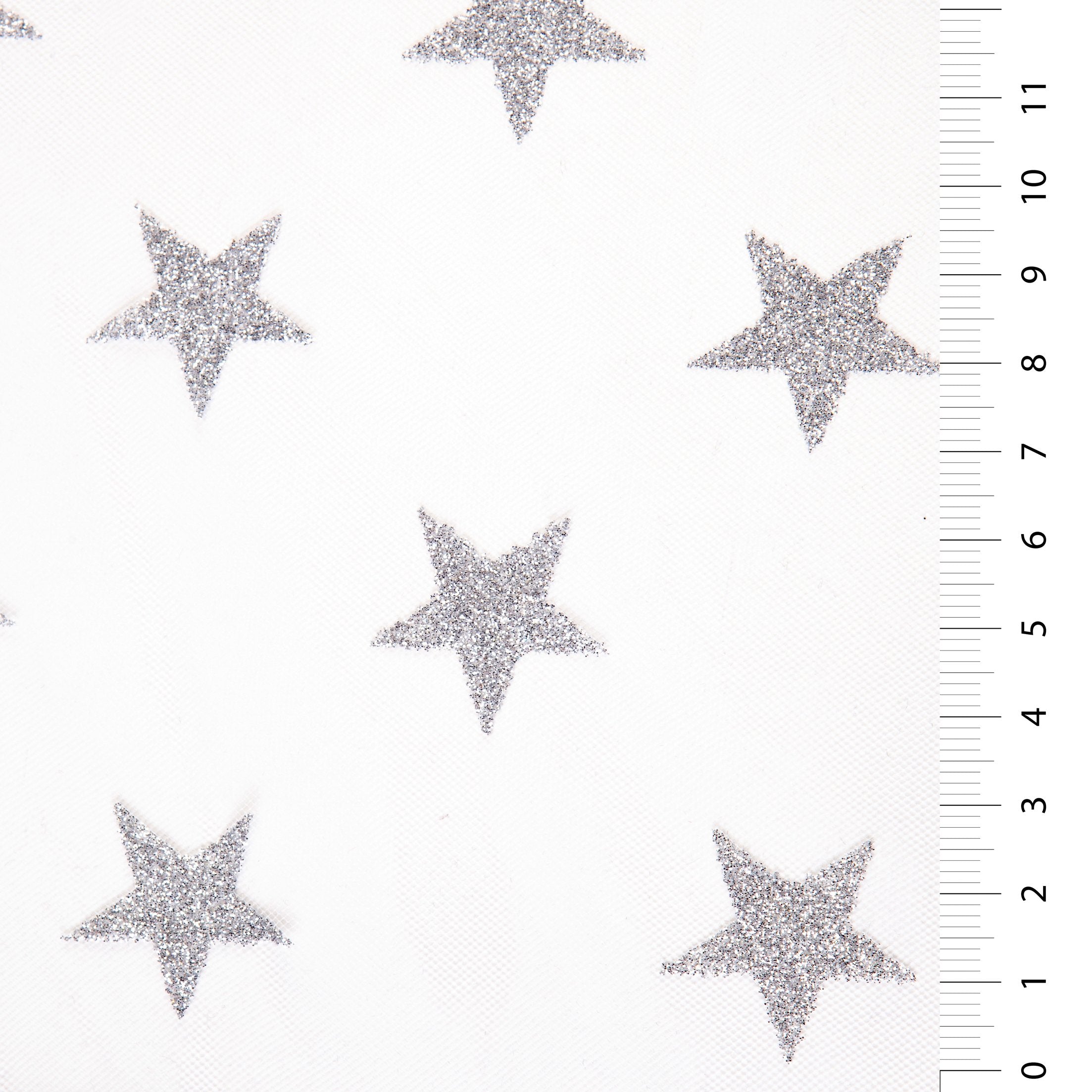 Flok Baskı Metalik Yıldız Desenli Siyah- Altın Örgü Tül Kumaş