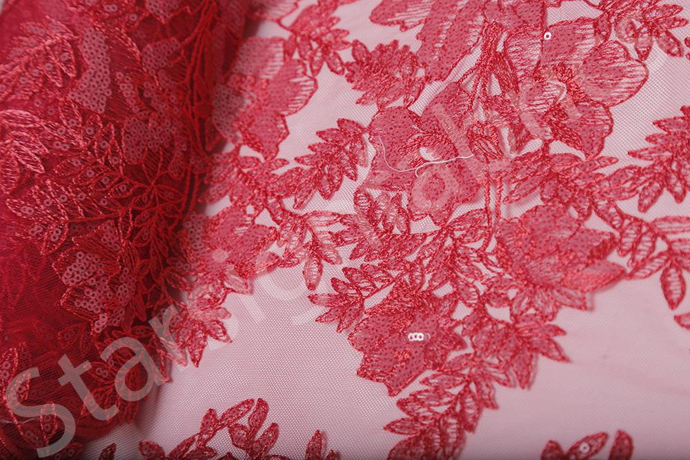 Şeffaf Pullu Çiçek Süslemeli Kumaş