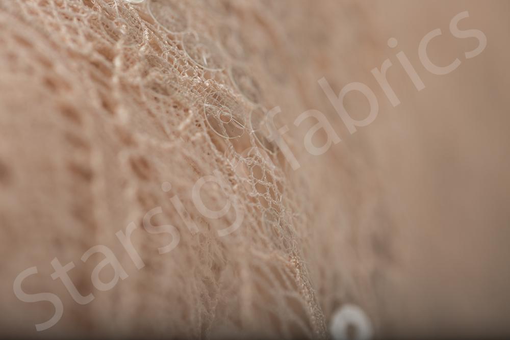 Lyon Stili Payet Süslemeli Yumuşak Kahve Dantel Kumaş | Burç Kumaş
