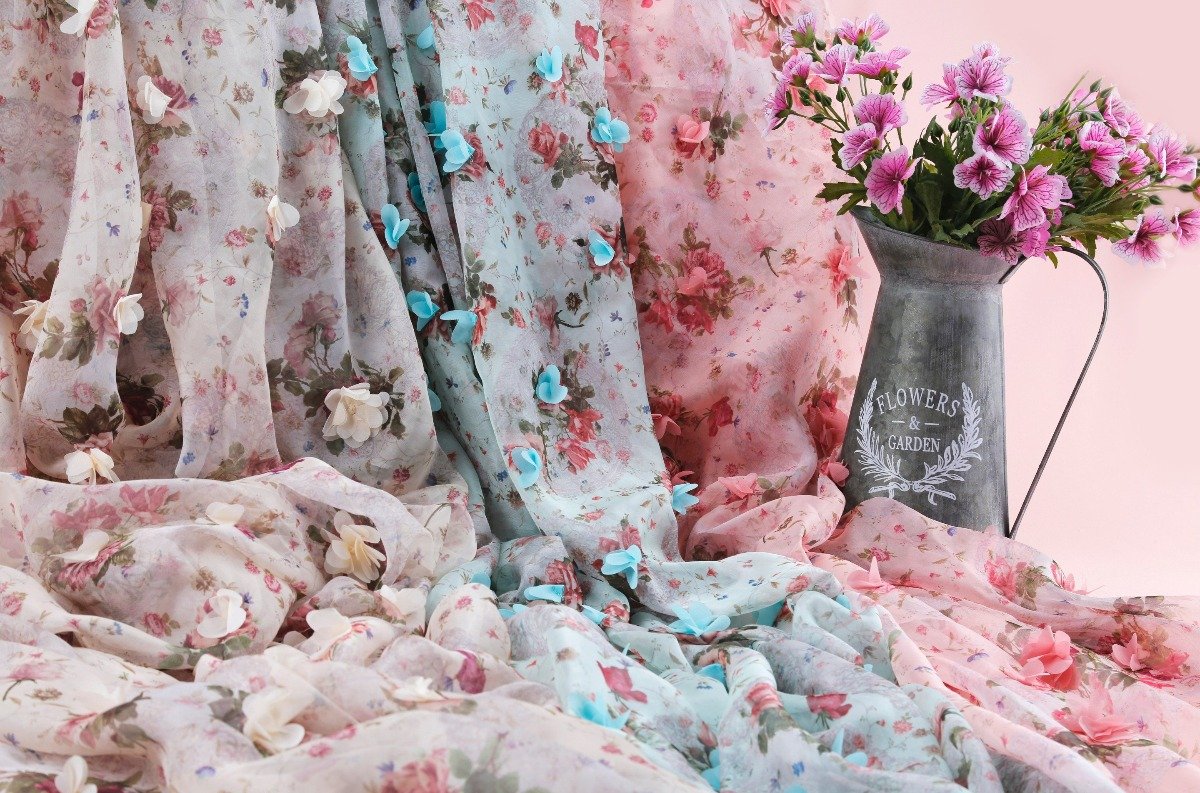 3D Çiçek Baskı Tasarımı Nakış Dokuma Kumaş | Burç Kumaş