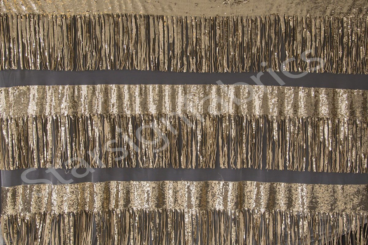 Pudra 3D Saçaklı Trim Tasarım Payet Nakış Tül Kumaş | Burç Kumaş