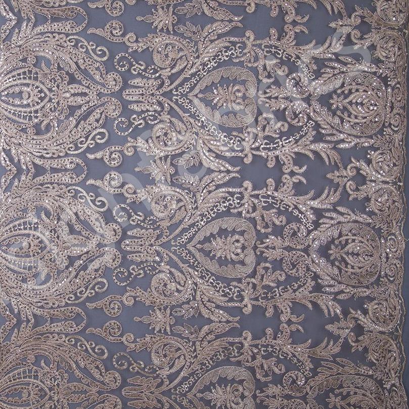 Siyah Fistolu Simli İpli Nakış Kumaş | Burç Kumaş