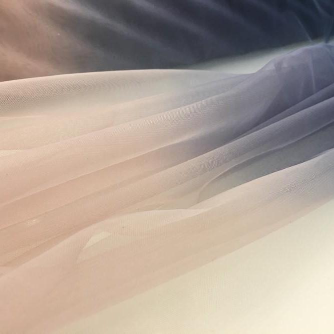 Somon-Lacivert Ombre Renk Geçişli Mikro Örgü Tül Kumaş | Burç Kumaş