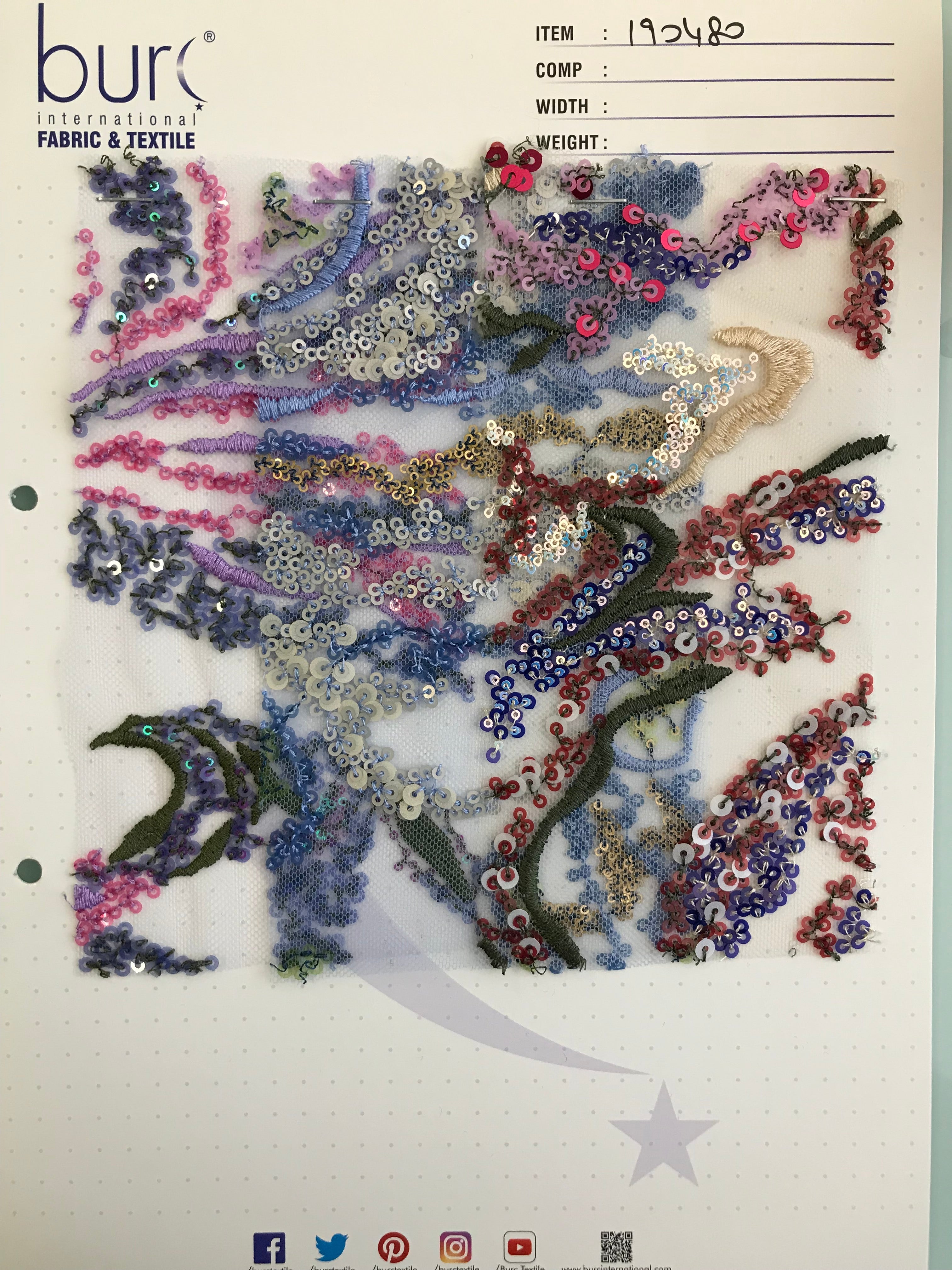 Çiçek Tasarım Renkli Payetli İplik Nakışlı Tül Kumaş