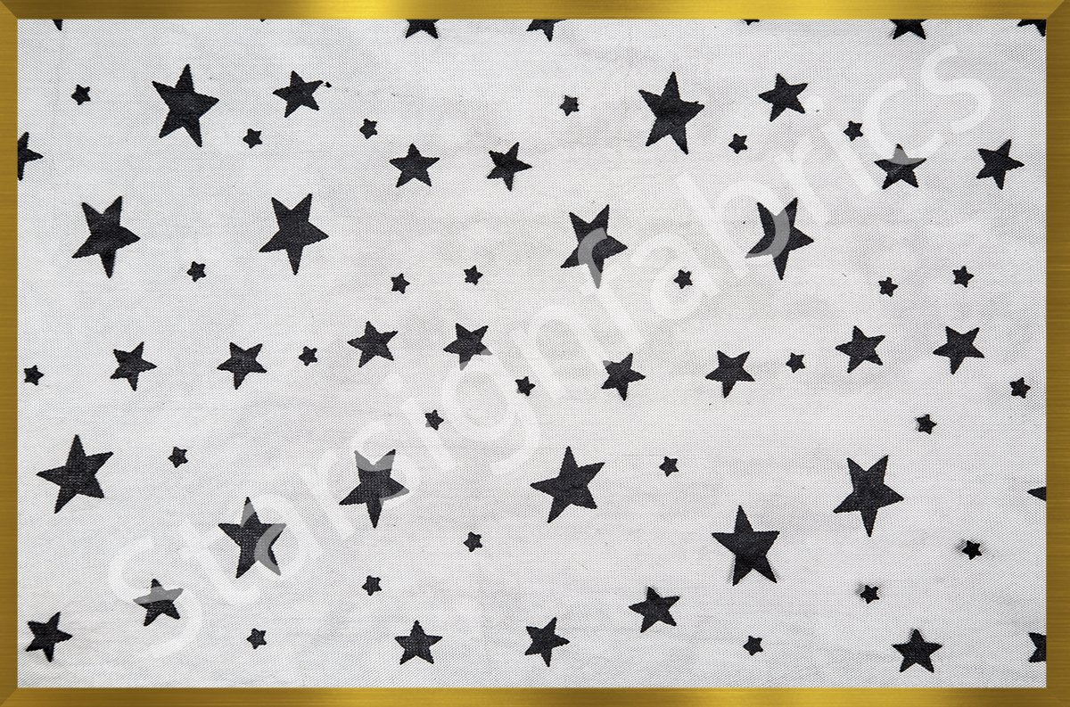Siyah Yıldız Tasarımlı Kaliteli Flok Tül Örgü Kumaş | Burç Kumaş