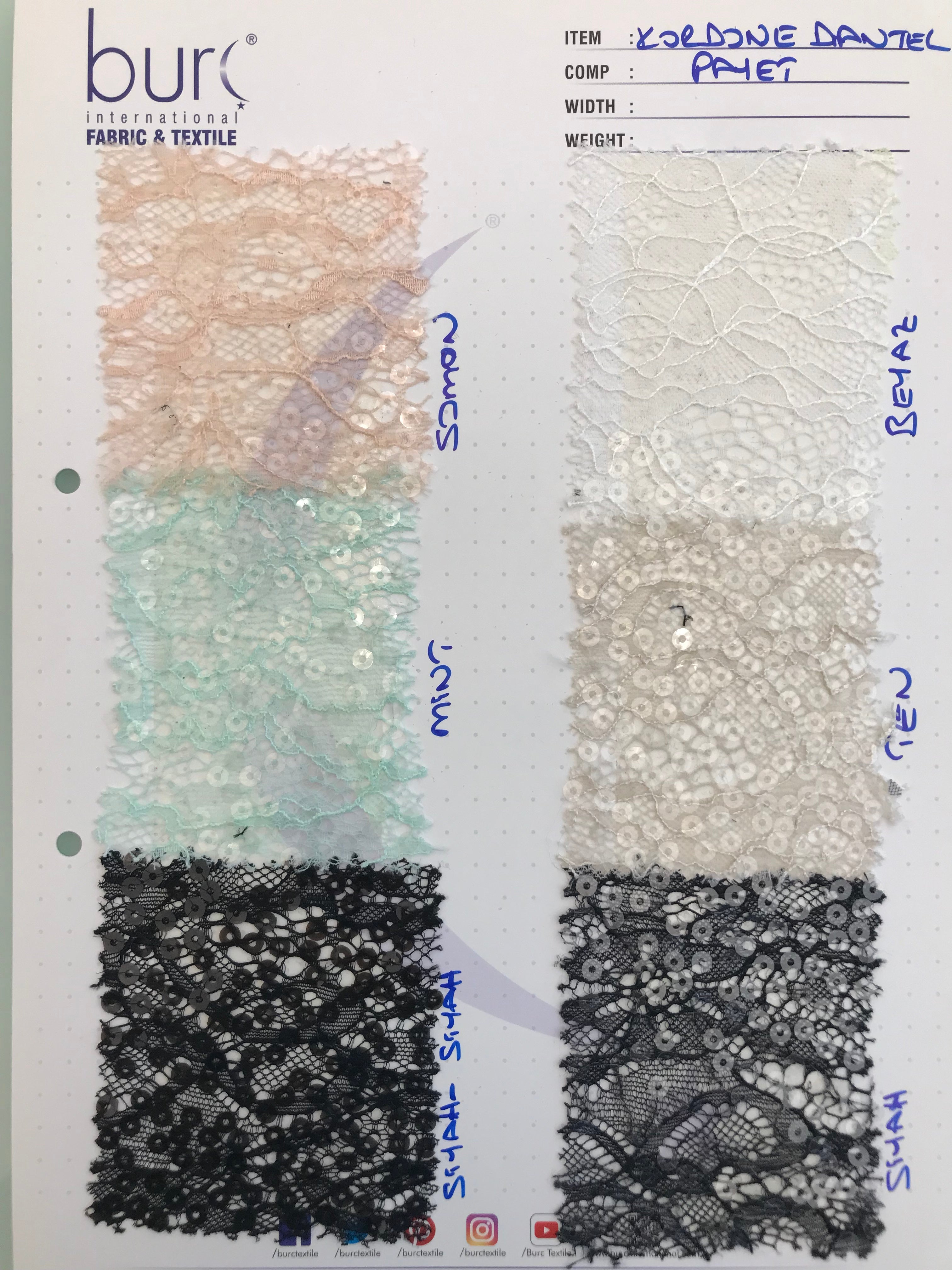 Lyon Stili Payet Süslemeli Yumuşak Dantel Somon Kumaş