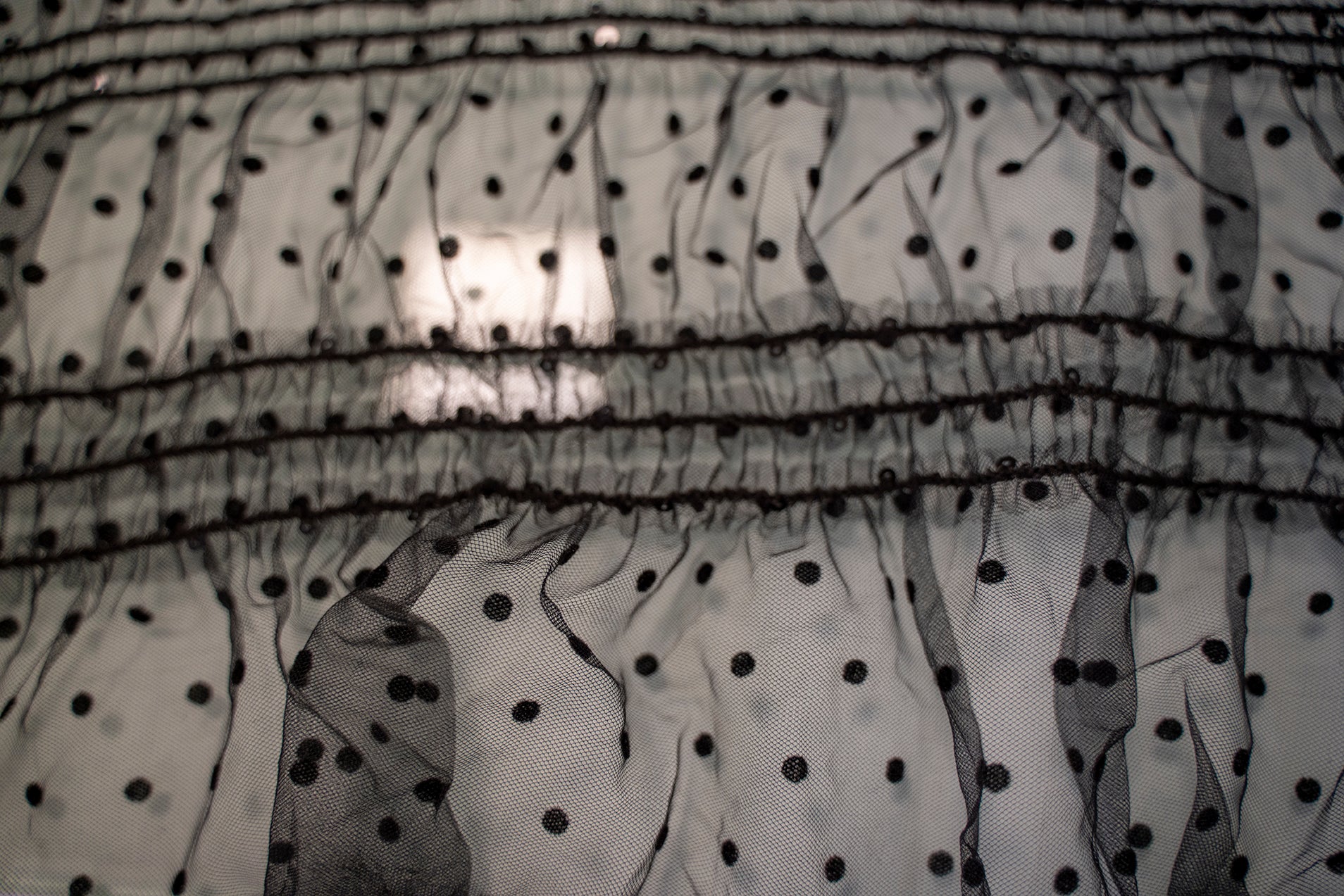 SİYAH PUANTİYE TÜL ÜZERİNE PLİSELİ PAYETLİ KUMAŞ