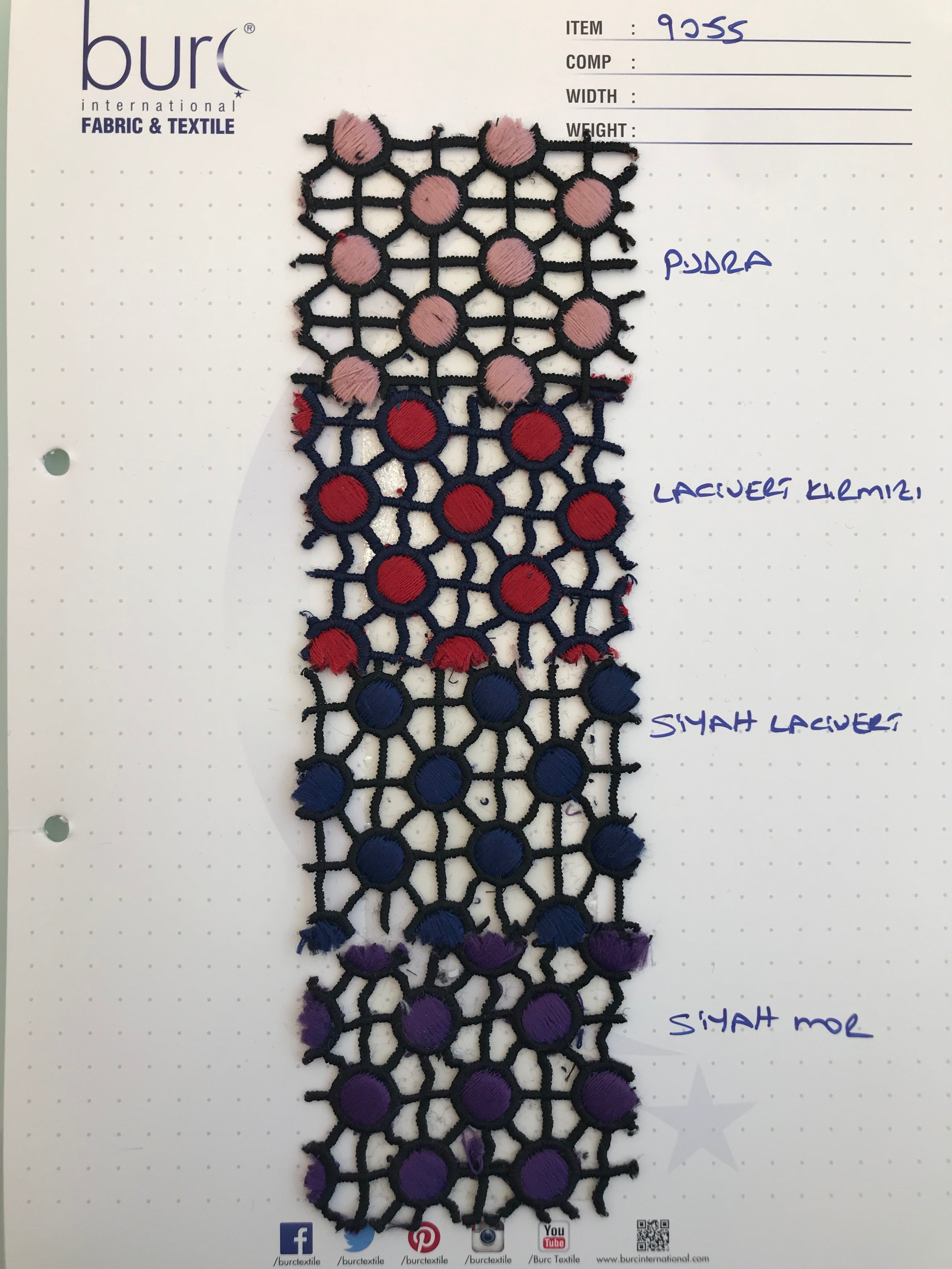 Geometrik Daire Tasarımlı Çift Renkli Güpür Nakışlı Kumaş