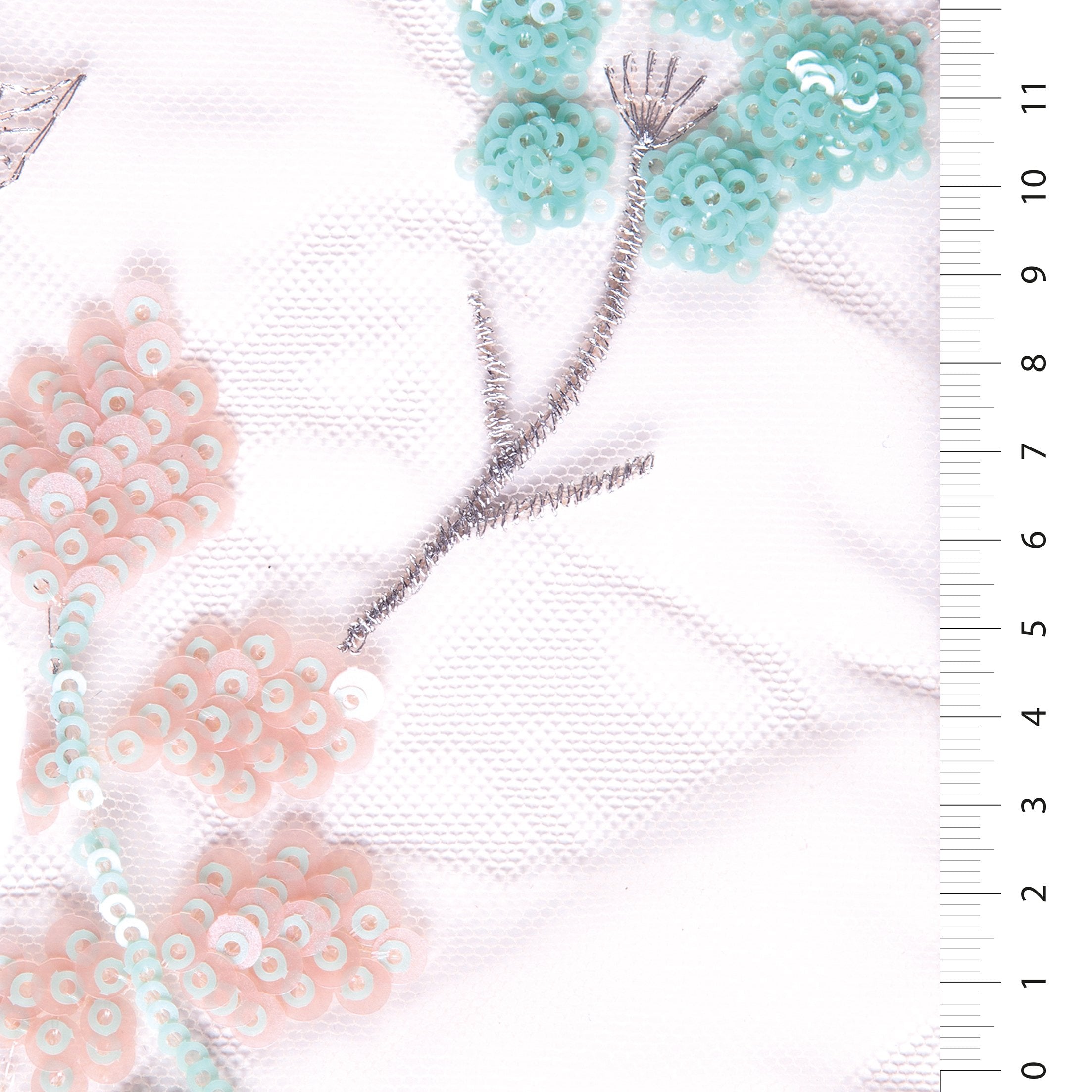 Mint Çiçek Süslemeli Pul Nakışlı Dantel Kumaş | Burç Kumaş