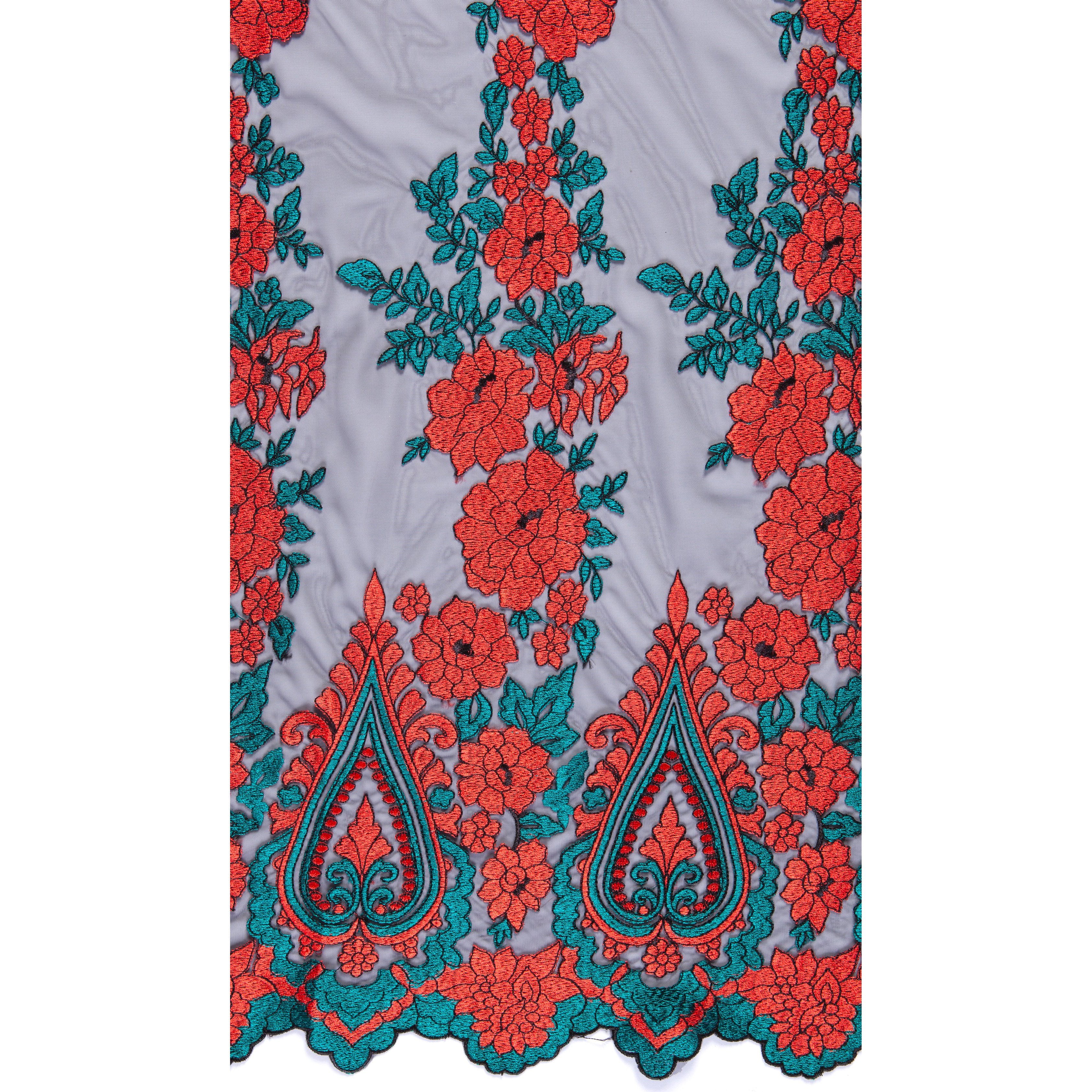 Fistolu Şerit Çiçek Tasarım Renkli İplik Nakış Kumaş | Burç Kumaş
