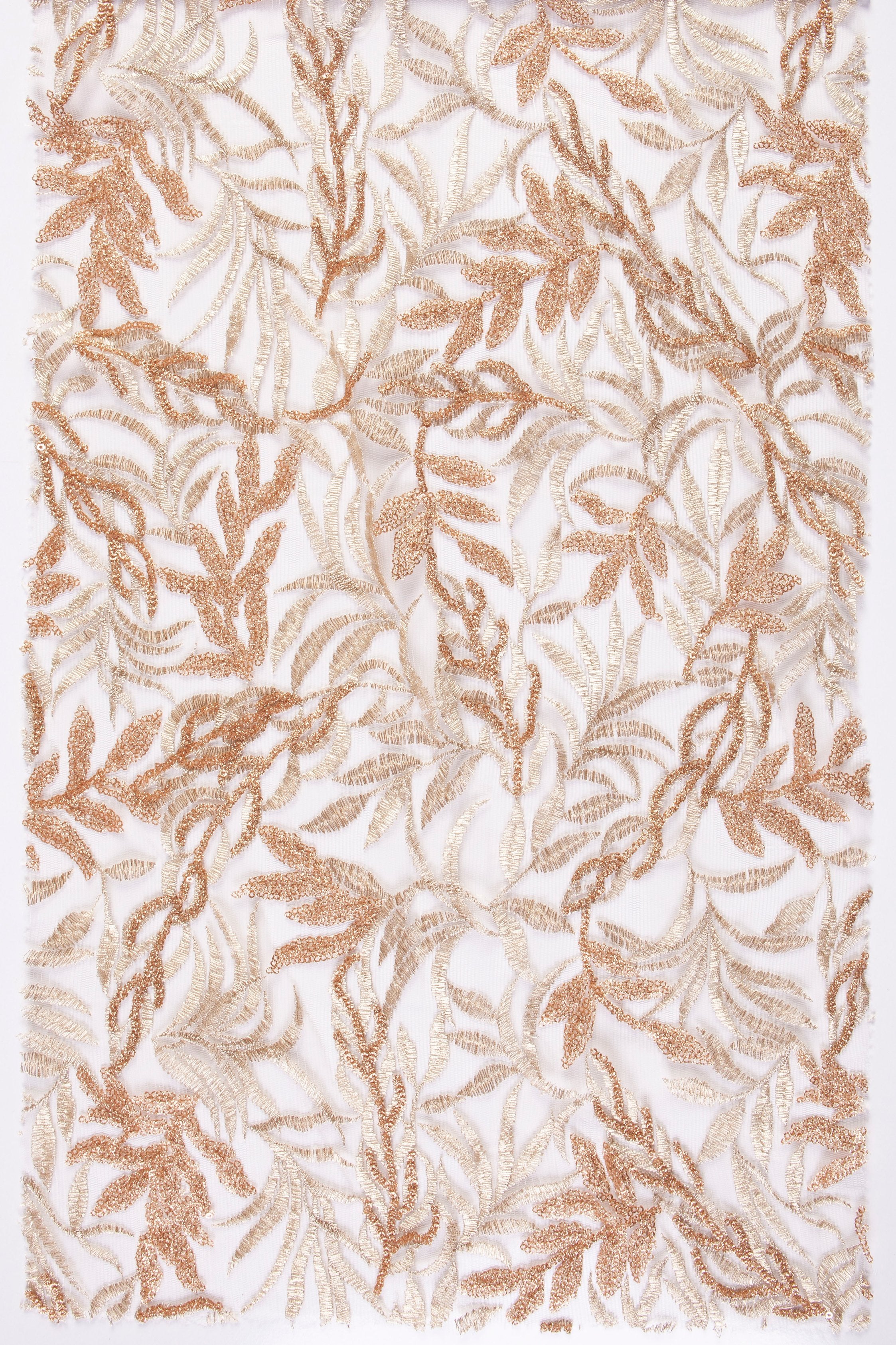 Altın Simli Yaprak Tasarım Payet İşlemeli Kumaş | Burç Kumaş