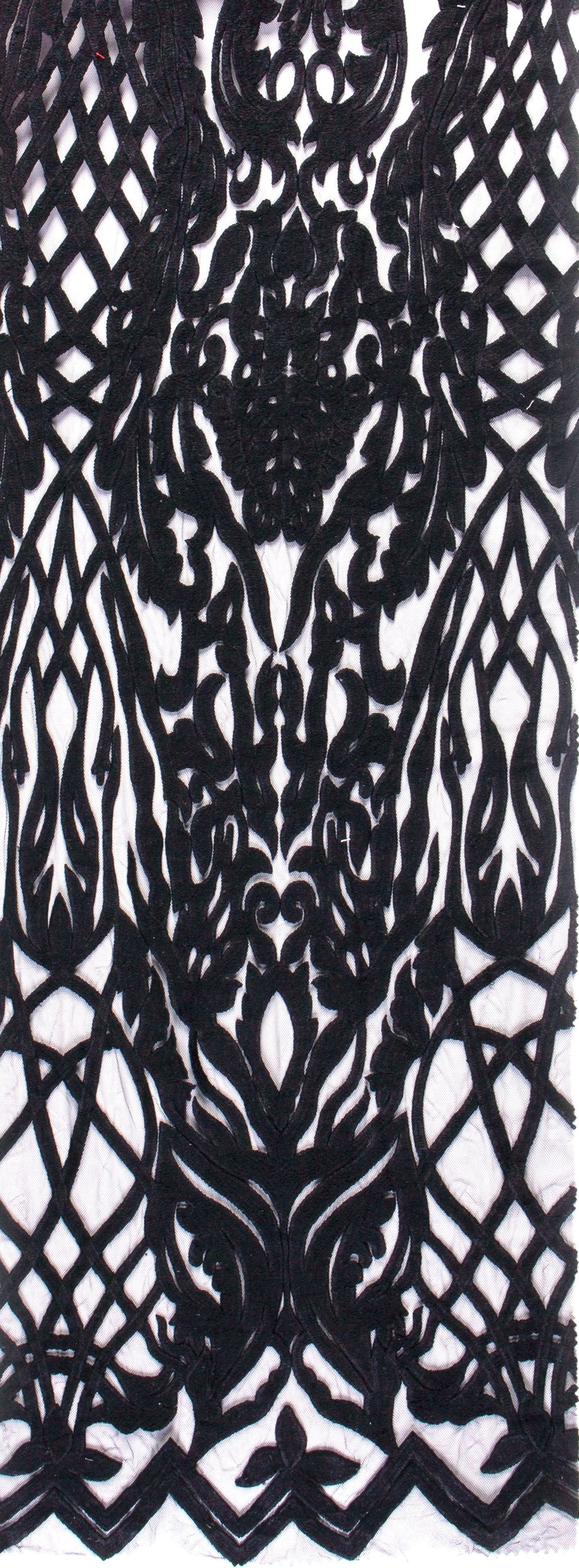 Siyah Kraliyet Stili Yumuşak Rayon İplik Nakışlı Kumaş | Burç Kumaş
