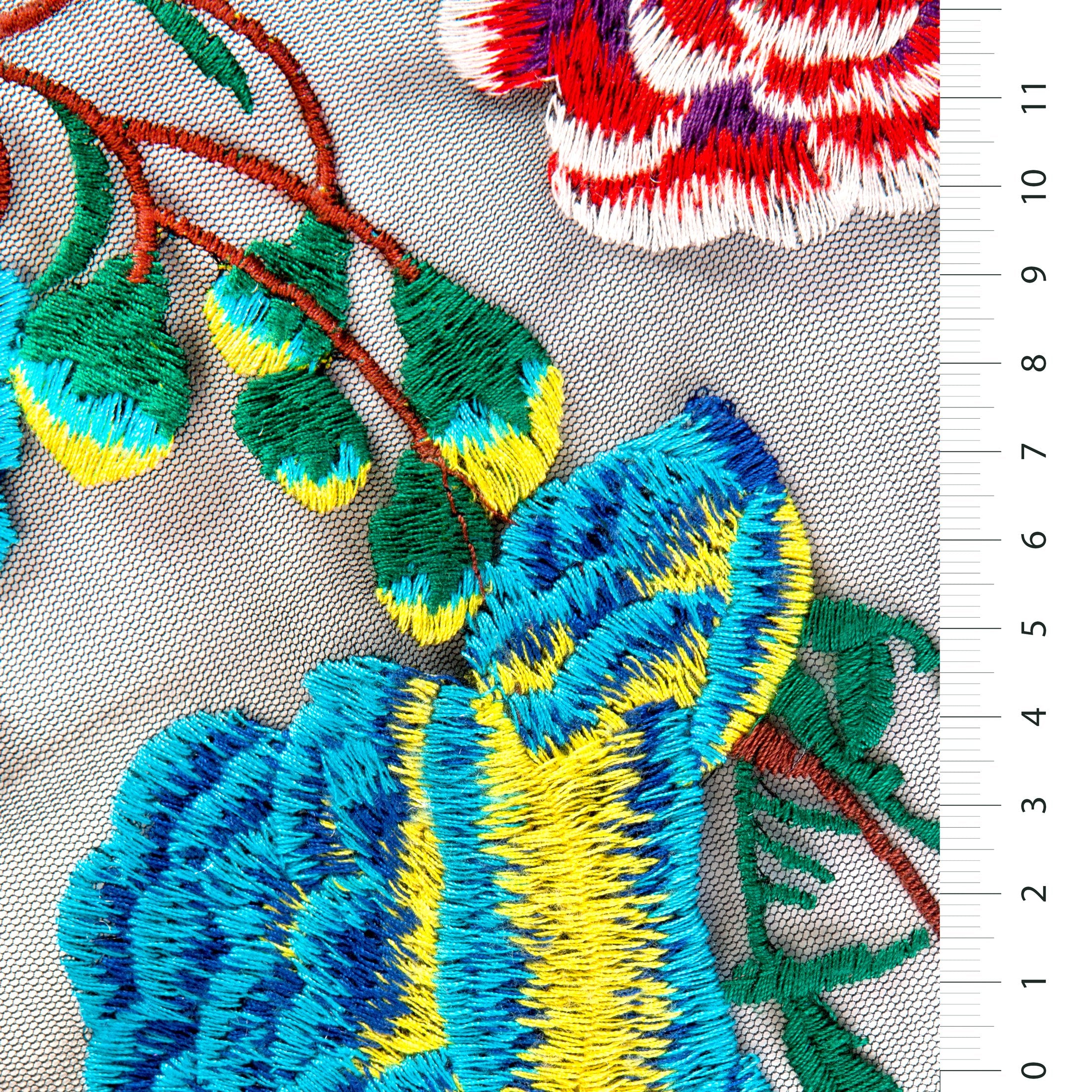 Karanfil Tasarımı Çiçek İpliği Nakışlı Örgü Kumaş | Burç Kumaş