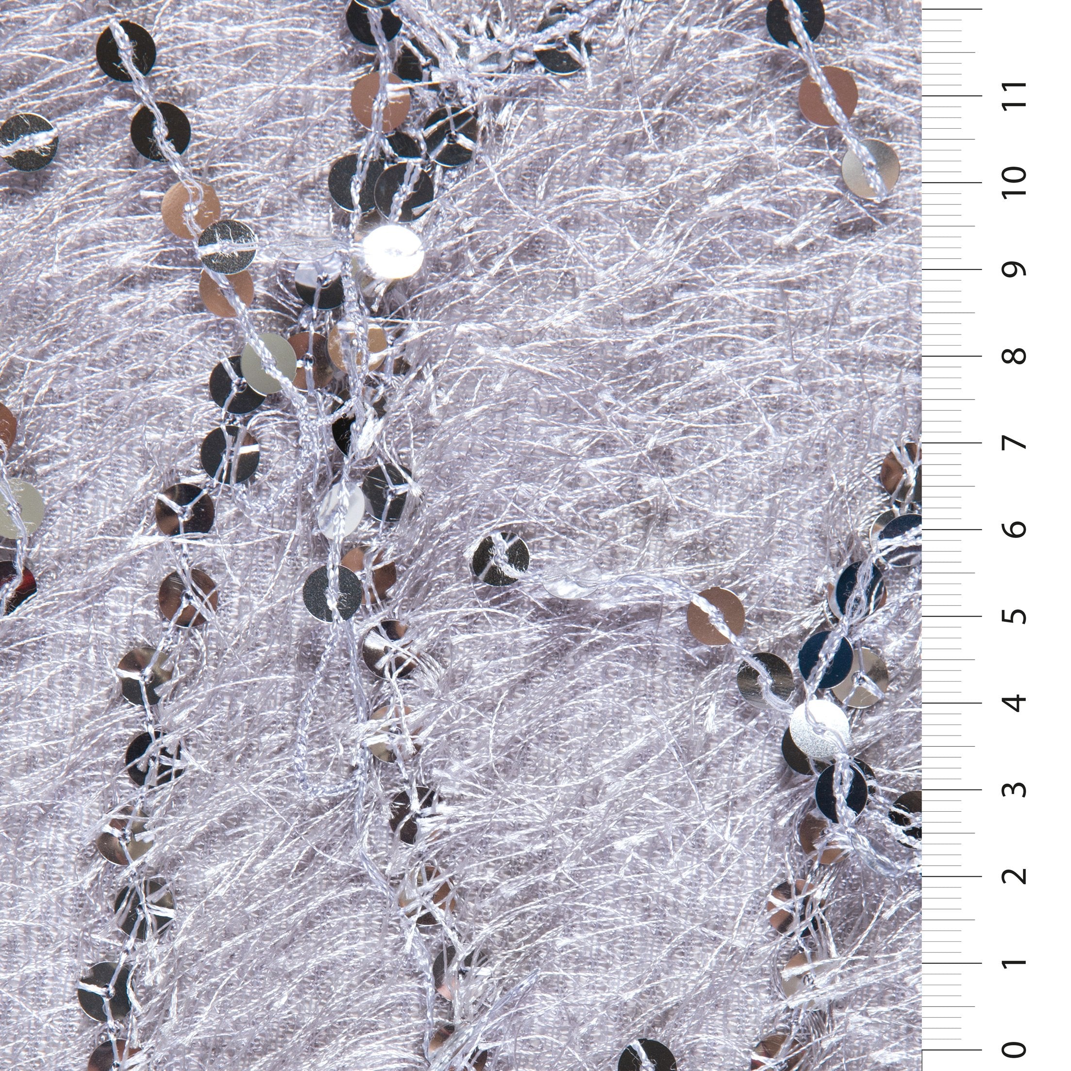 Gümüş Tüylü İplik Saçaklı Pul İşlemeli Kumaş | Burç Kumaş