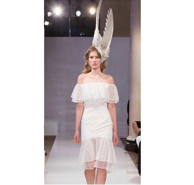 Beyaz Çiçek Tasarım Örgü Dantel Tül Elbise | Burç Kumaş