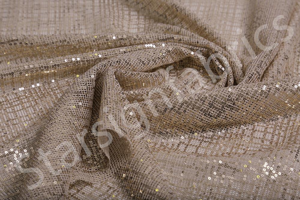 Altın Pullu Kare Tasarım İşlemeli Kumaş | Burç Kumaş